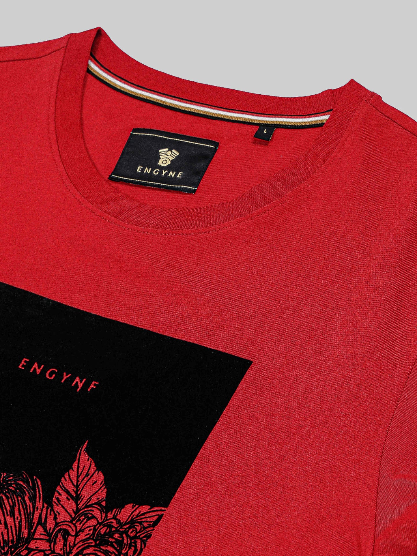 Rougen Cotton Lycra with Flock Print at Chest Red T-shirt