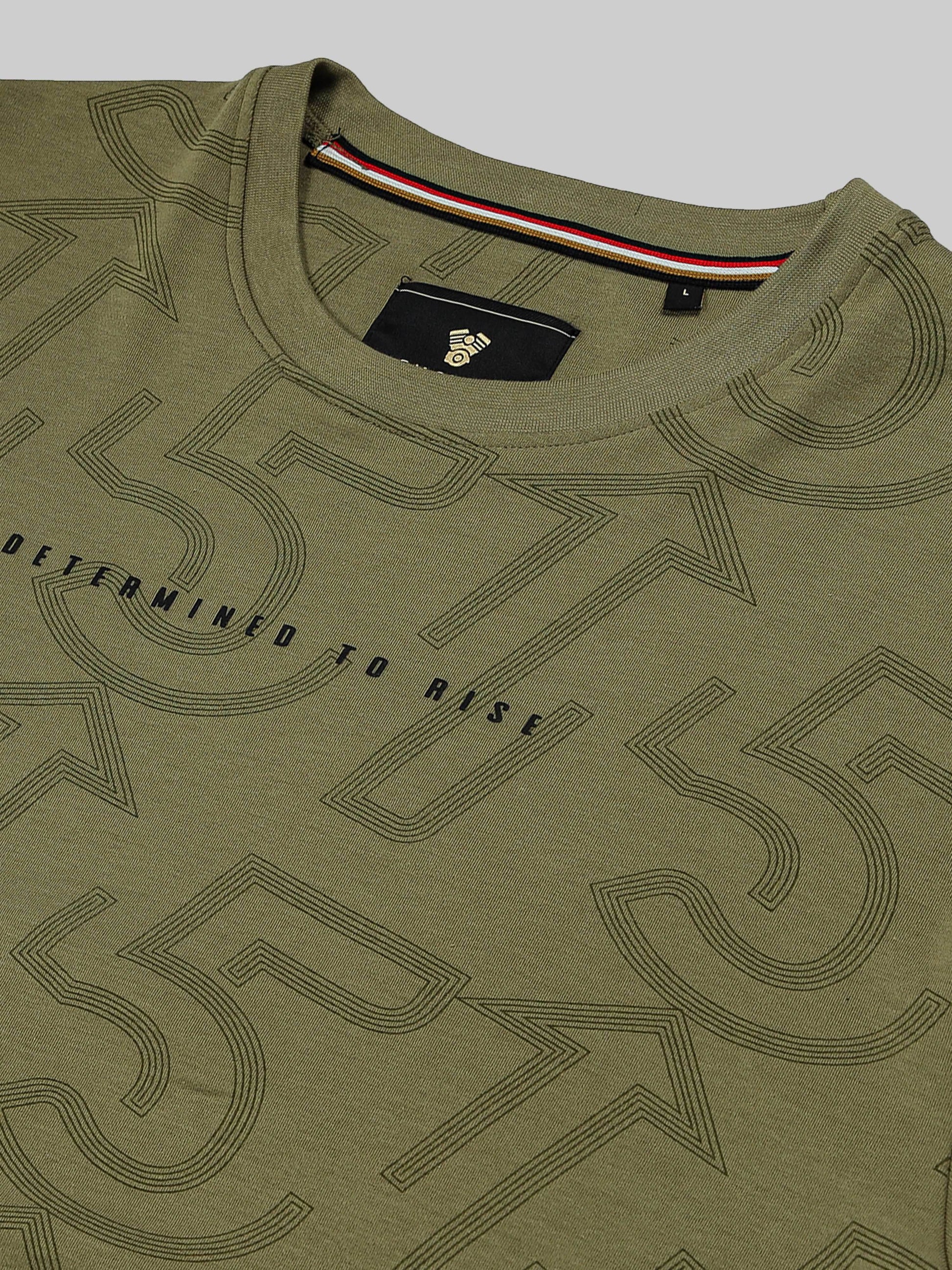 Oversized Supima Cotton Lycra Interlock with All-Over Rotary Print Light Olive T-shirt - ENGYNE