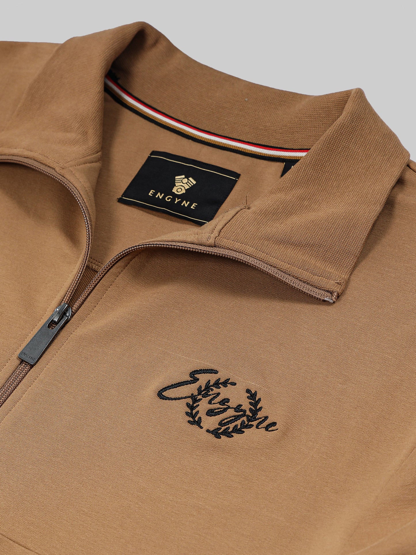 Half-Zip High Neck Sweatshirt with Contrast Tipped Cuffs and Silicon HD Chest Print Khaki