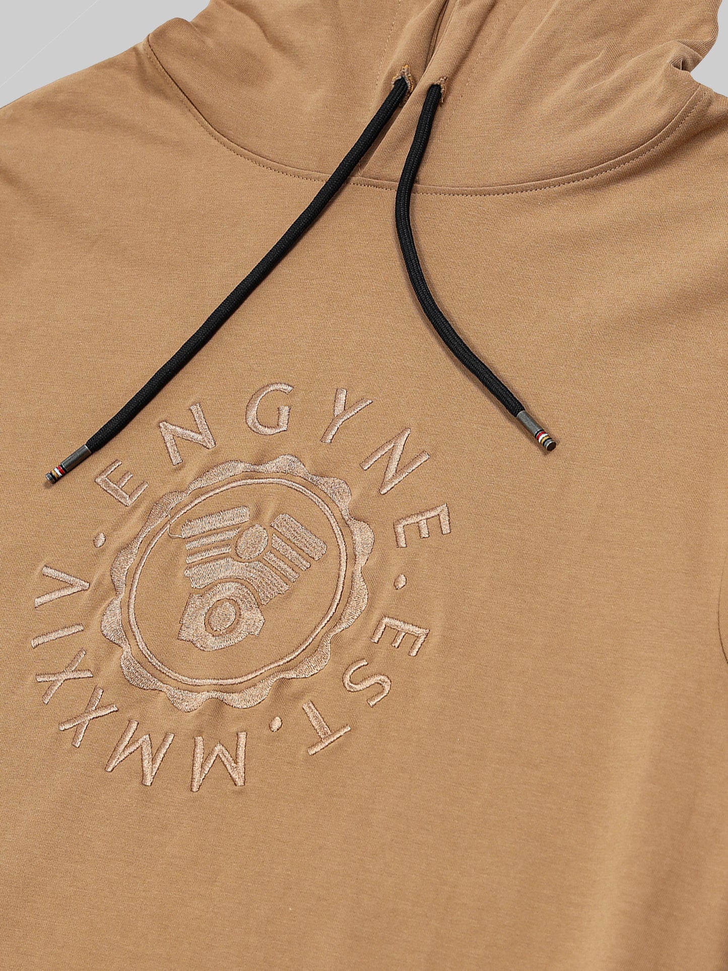 Rougen Cotton Elastane Loop Knit Hooded Sweatshirt with DTM Chest Embroidery Khaki