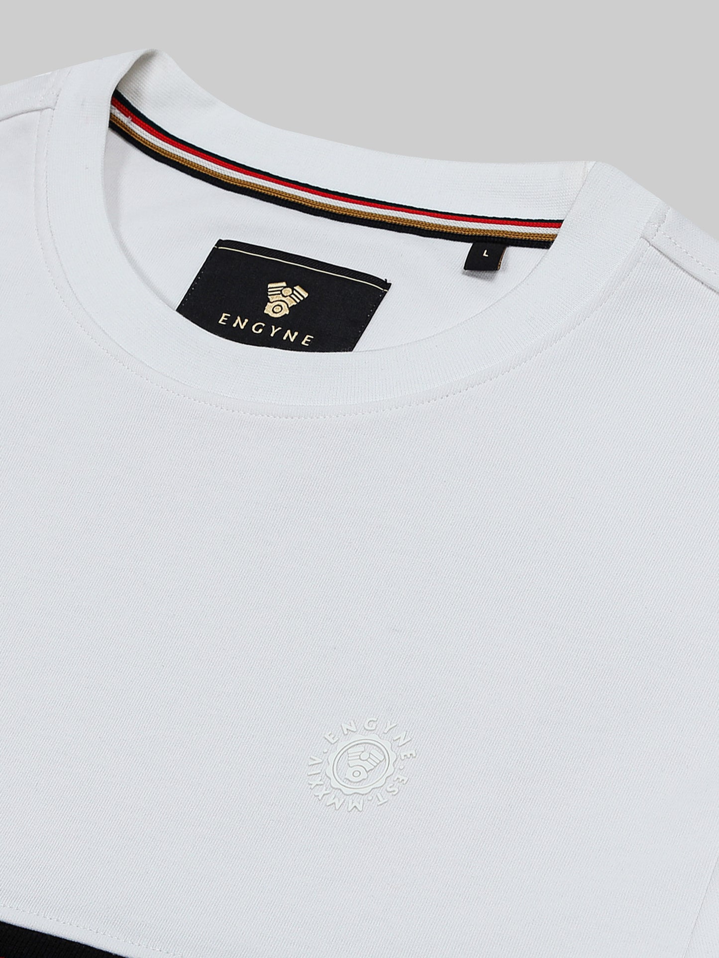 Crew Neck Sweatshirt with Two-Tone Cut-and-Sew and 4-Color Chest Rib White