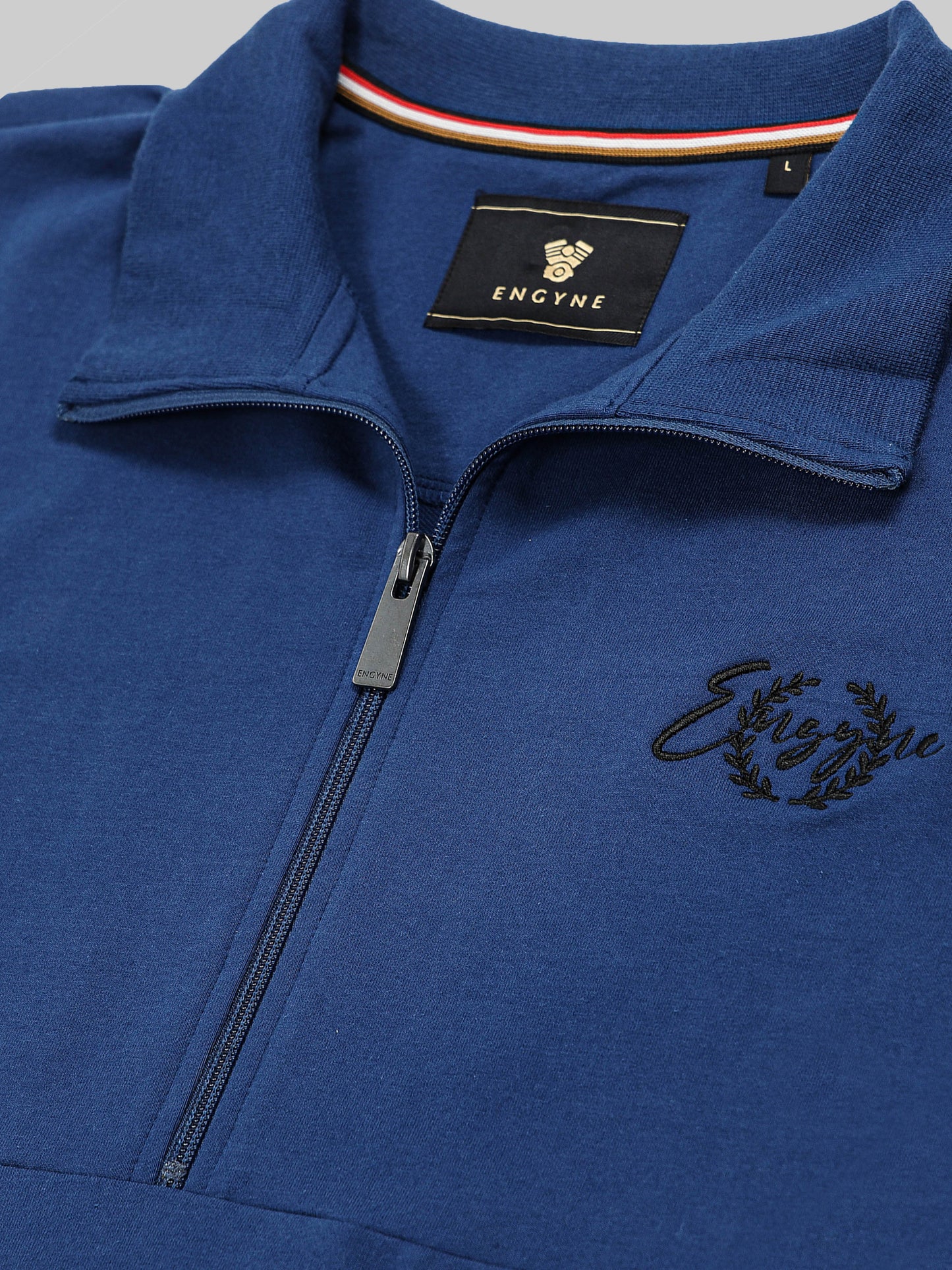 Half-Zip High Neck Sweatshirt with Contrast Tipped Cuffs and Silicon HD Chest Print Dark Blue