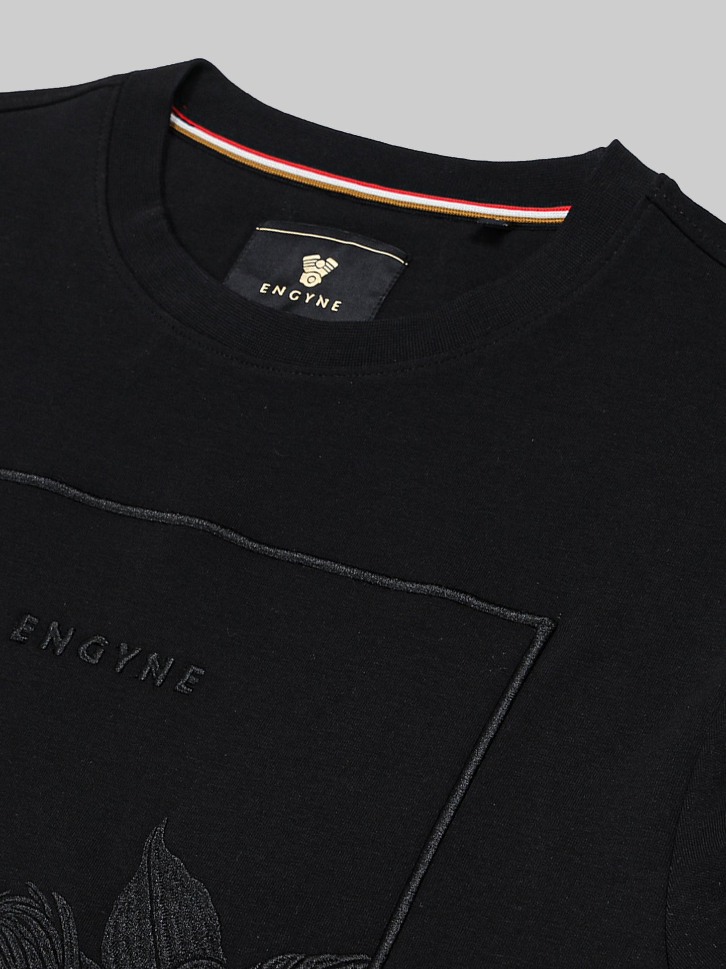 Crew Neck Sweatshirt with DTM Floral Chest Embroidery Black