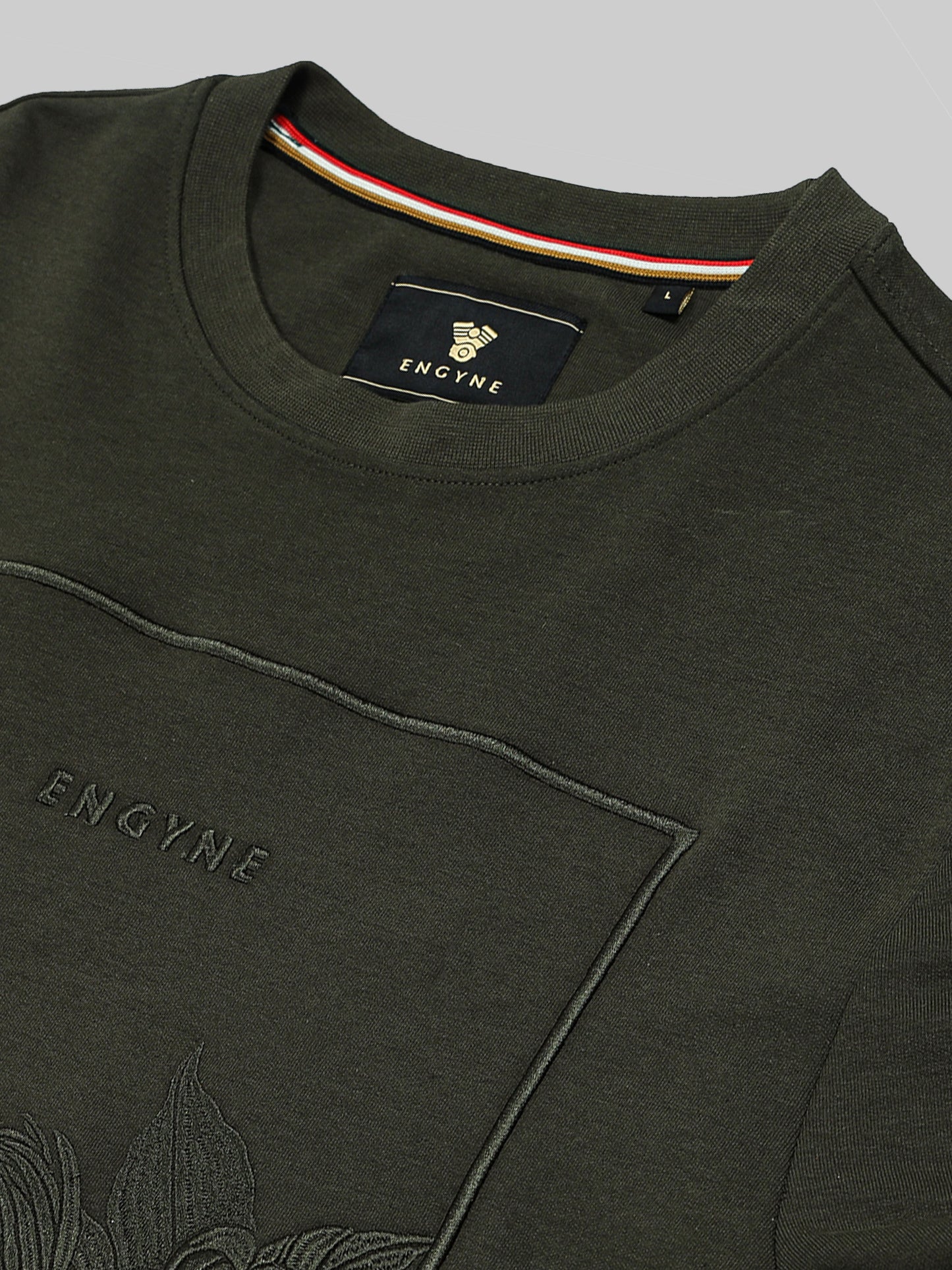 Crew Neck Sweatshirt with DTM Floral Chest Embroidery Olive