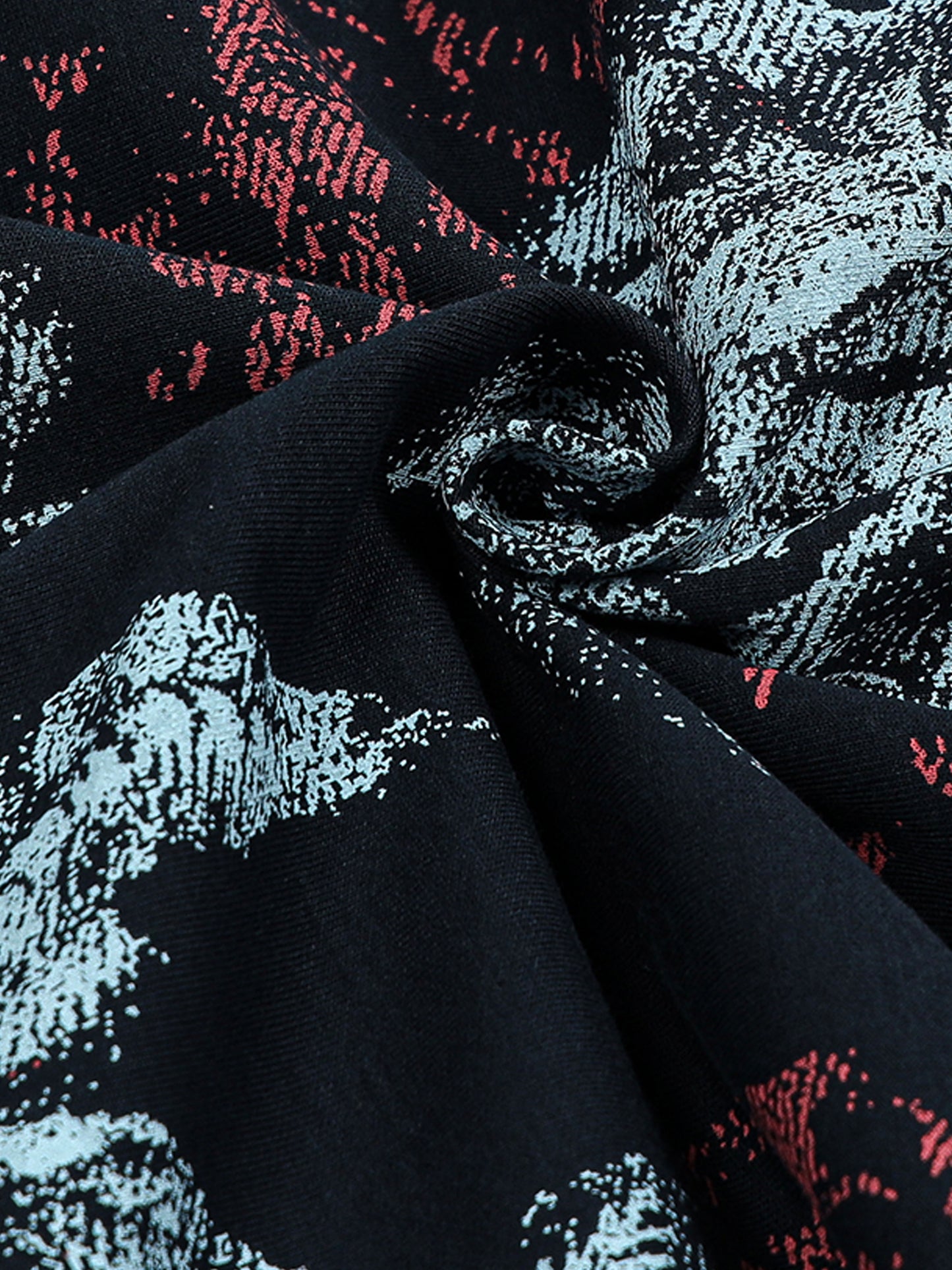 Hooded Zipper Sweatshirt with All-Over Discharge Rotary Print Navy