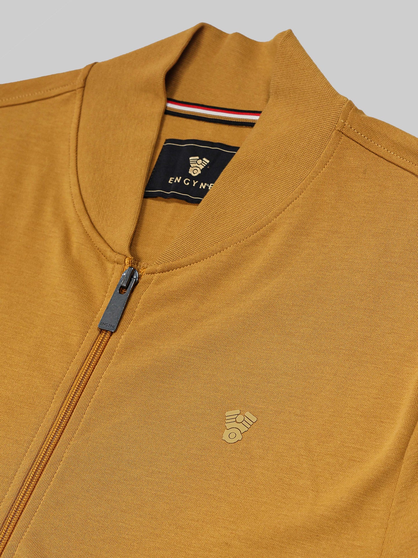 Full Zip Baseball Collar Sweatshirt with Tonal HD Iconic Emblem Logo Mustard Gold