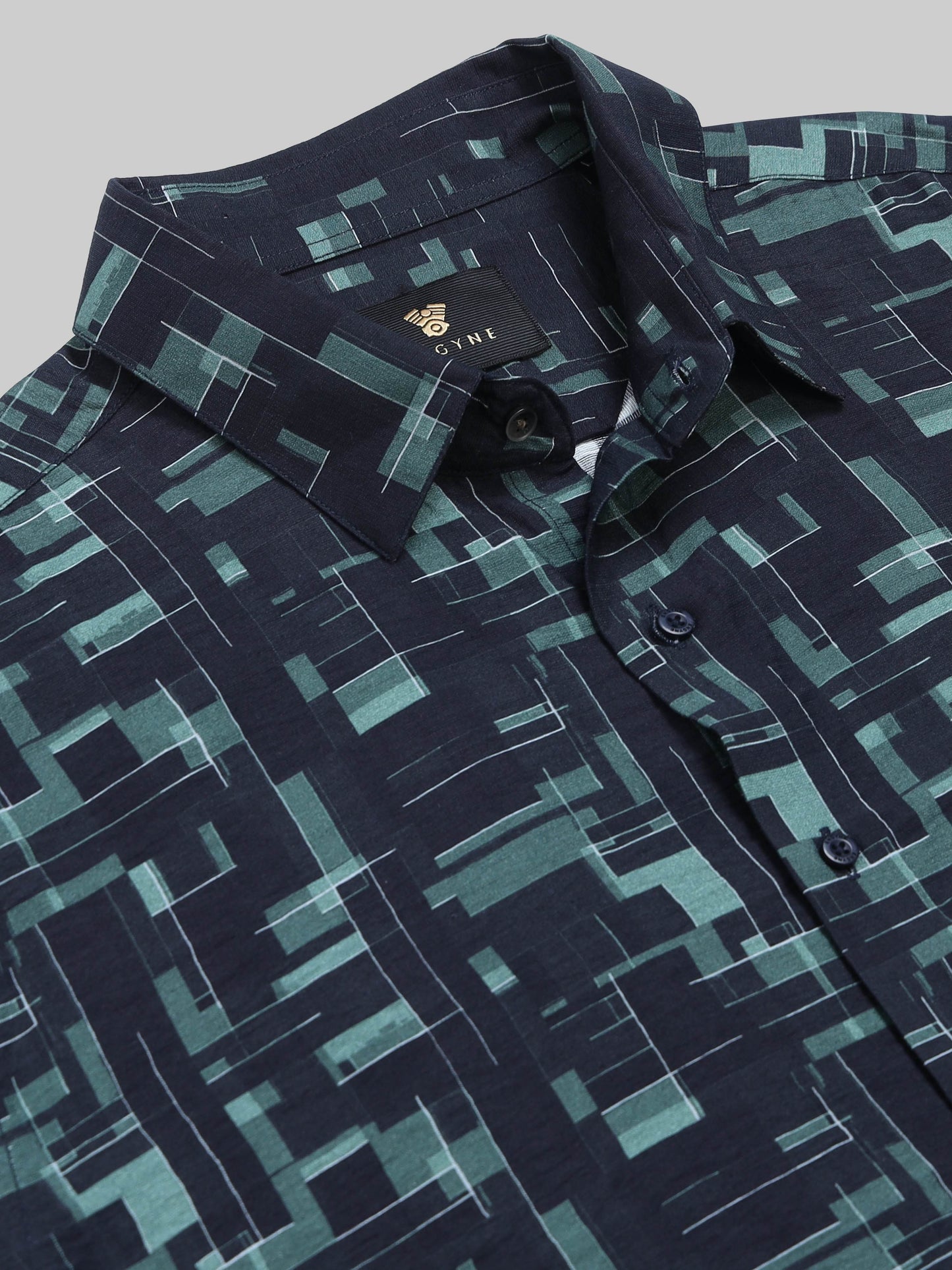 Metro Grid Geometric Full Sleeve Shirt - Navy - ENGYNE