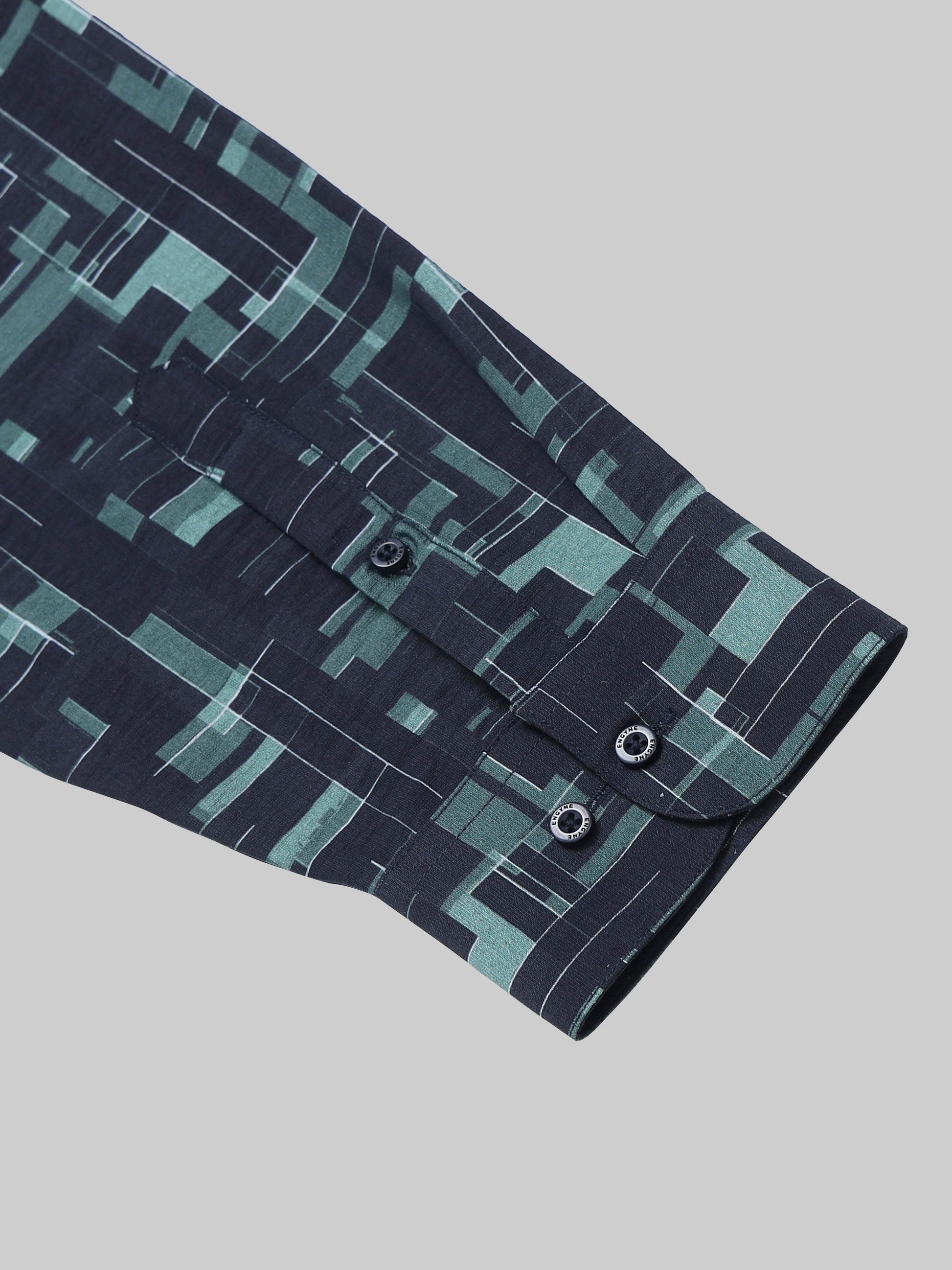 Metro Grid Geometric Full Sleeve Shirt - Navy - ENGYNE