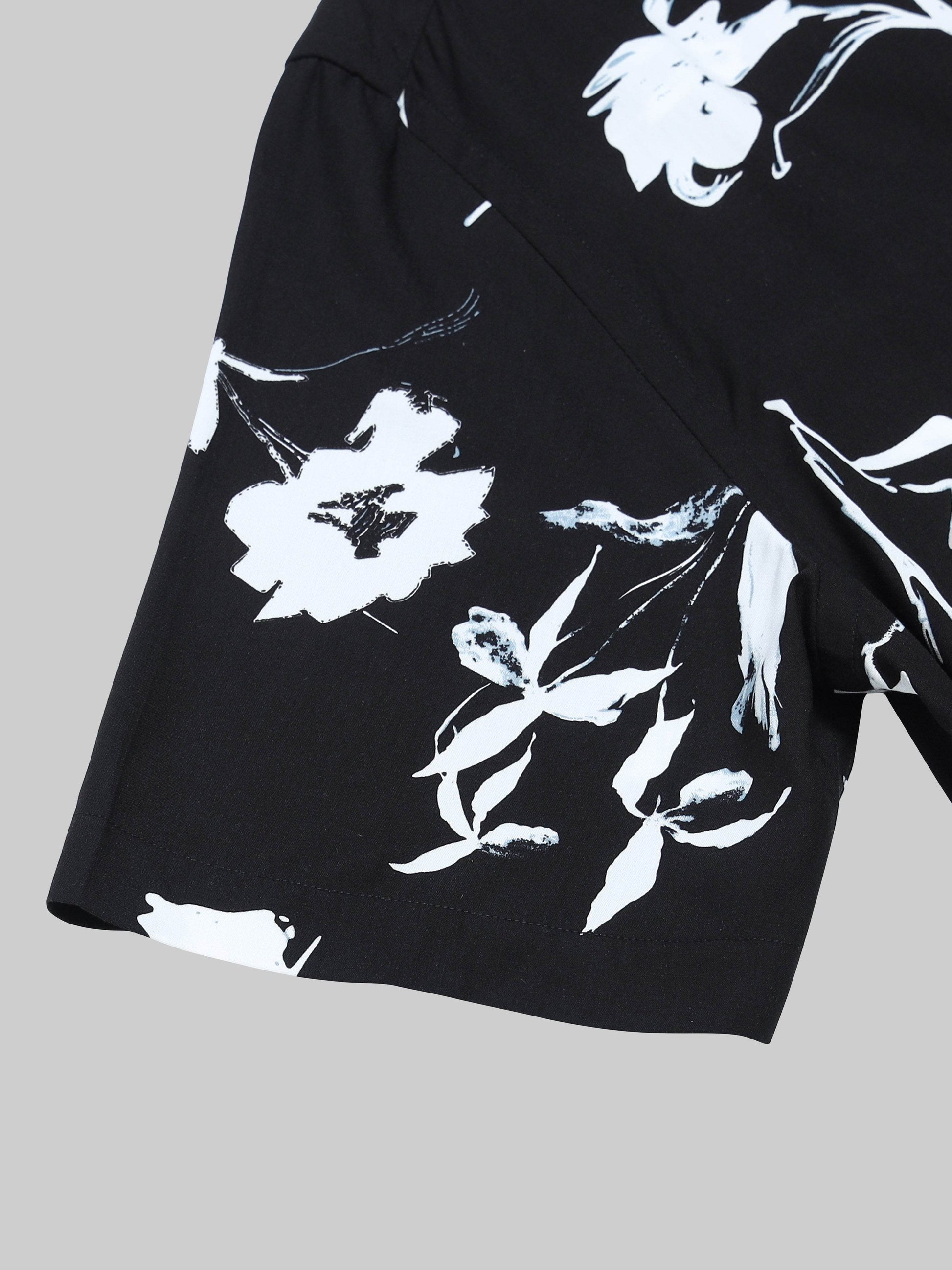 Lunar Bloom Floral Short Sleeve Shirt - Black - ENGYNE