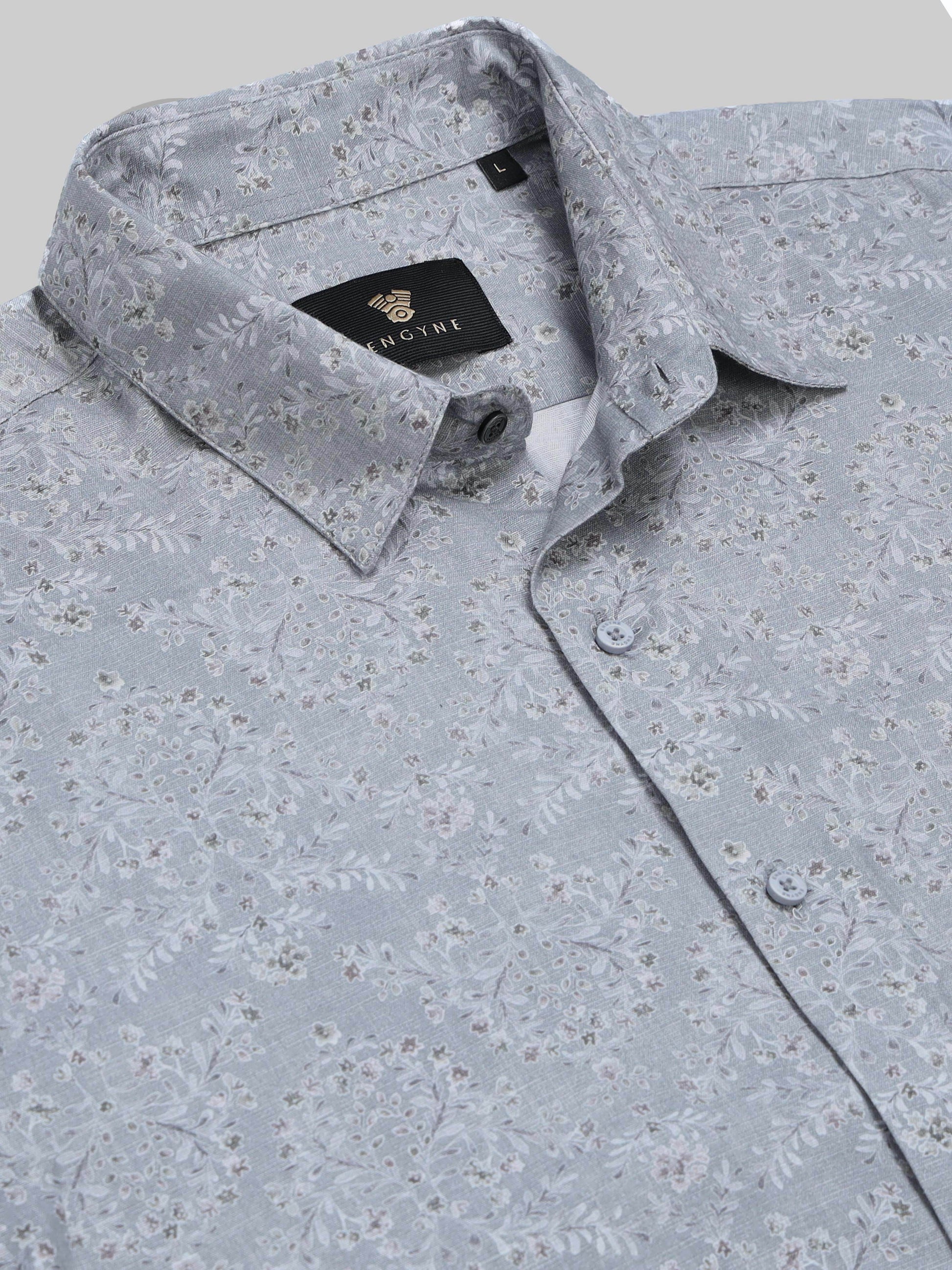 Floral Whisper Full Sleeve Shirt - Grey - ENGYNE
