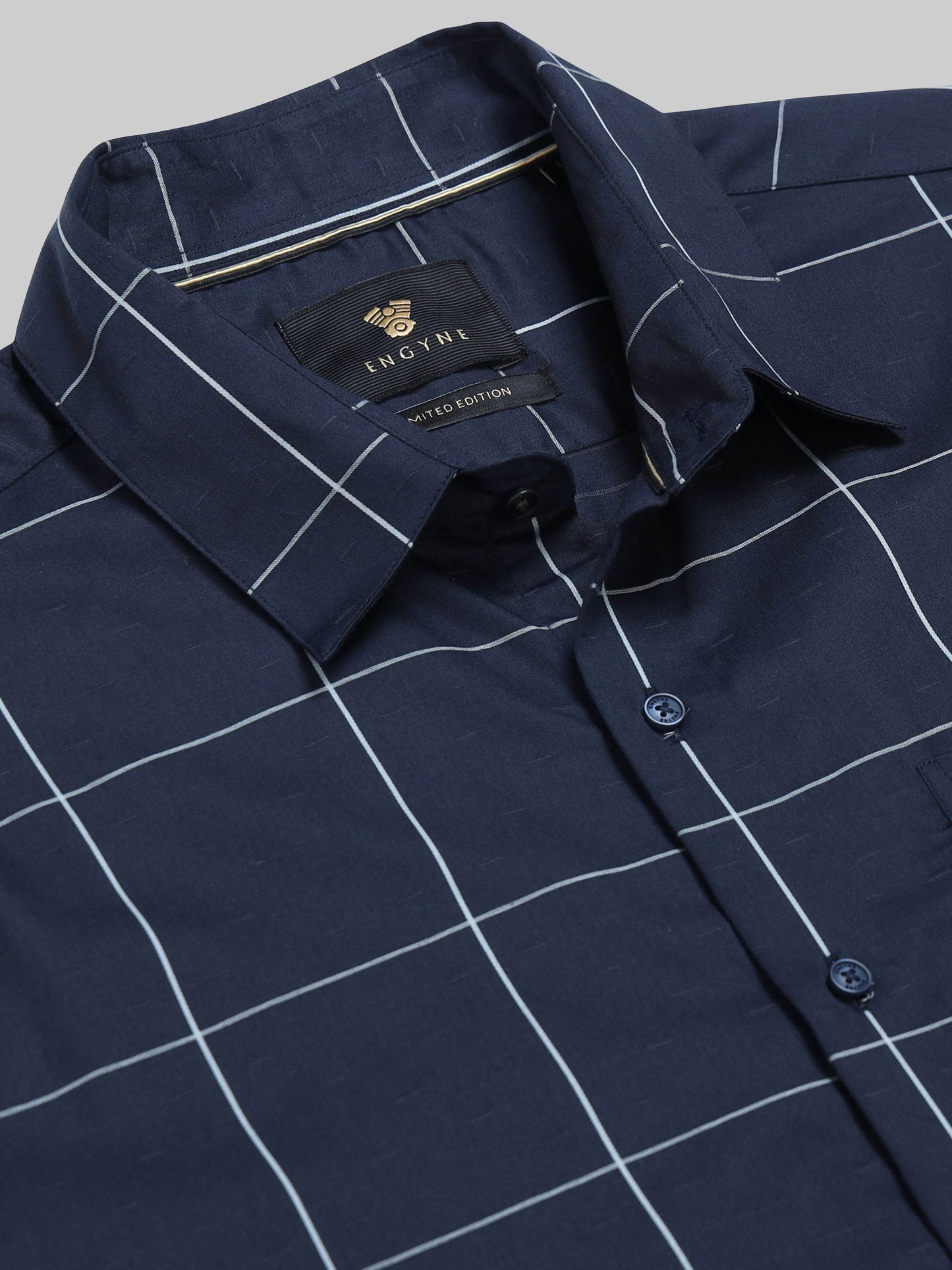Gridline Check Full Sleeve Shirt - Navy - ENGYNE