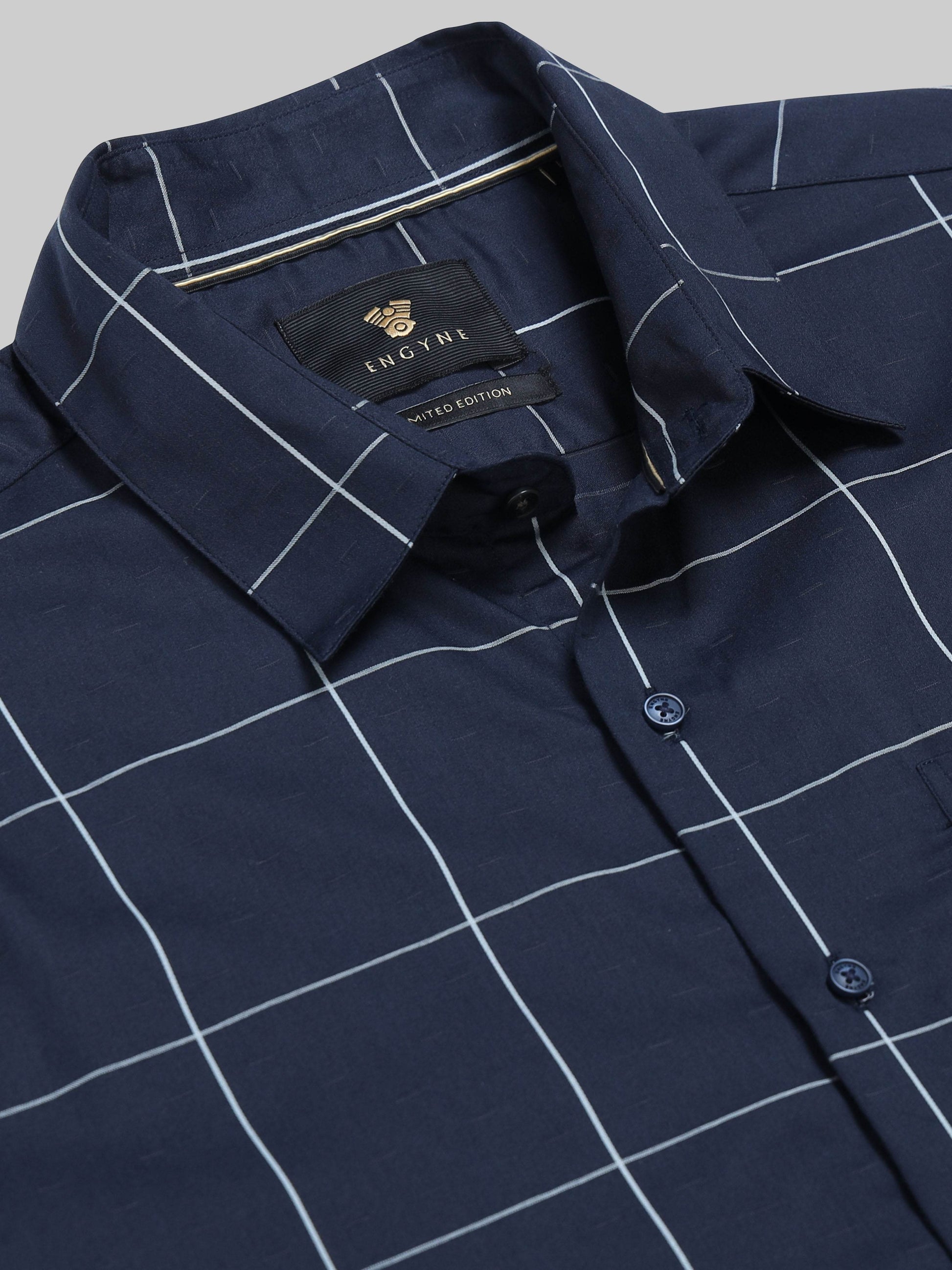 Gridline Check Full Sleeve Shirt - Navy - ENGYNE