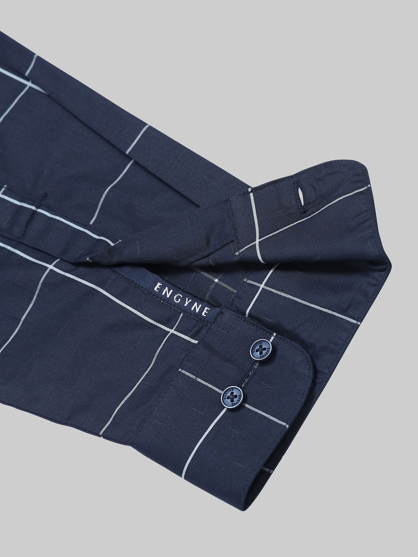 Gridline Check Full Sleeve Shirt - Navy - ENGYNE