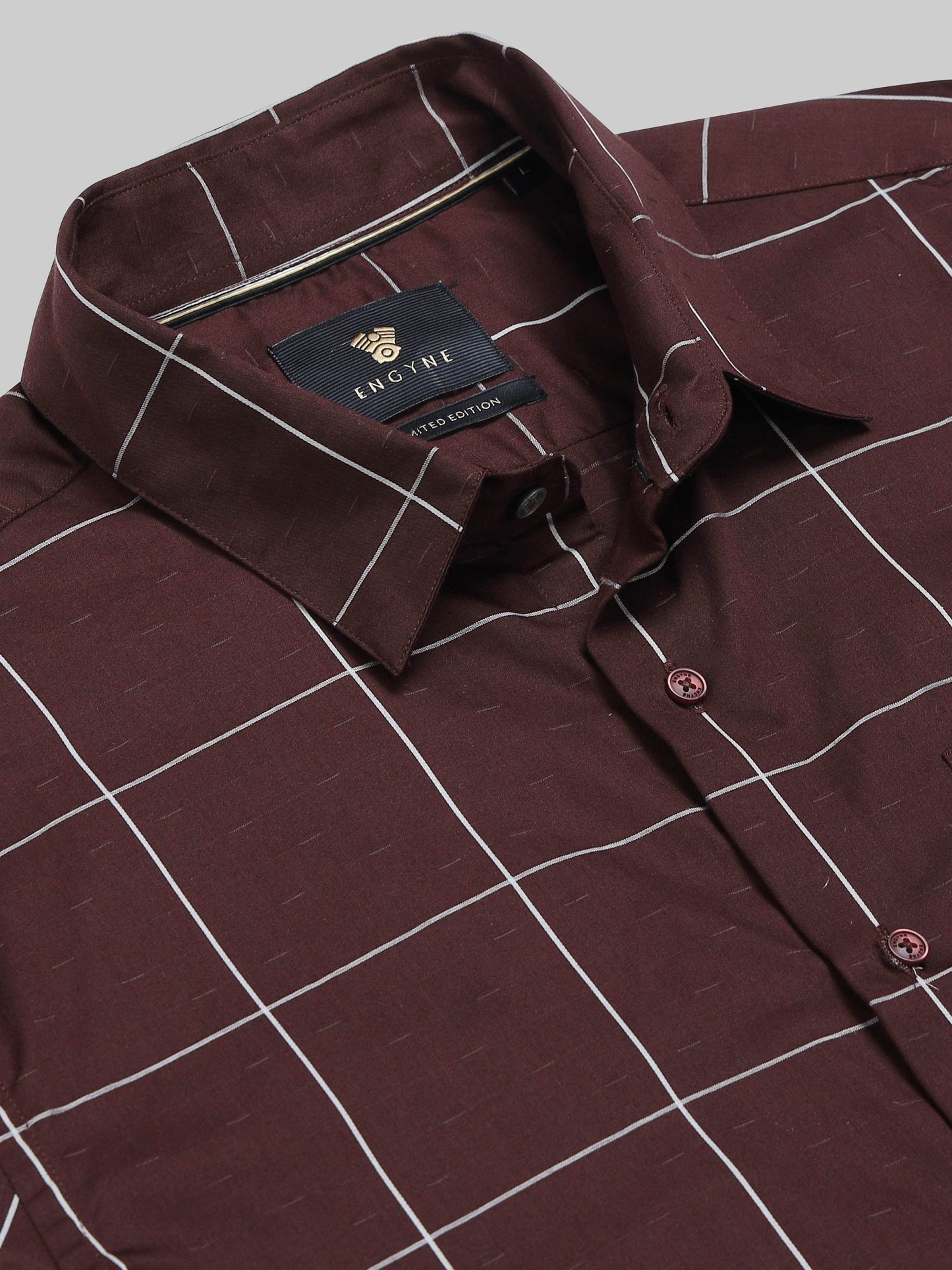 Gridline Check Full Sleeve Shirt - Dk. Brown - ENGYNE