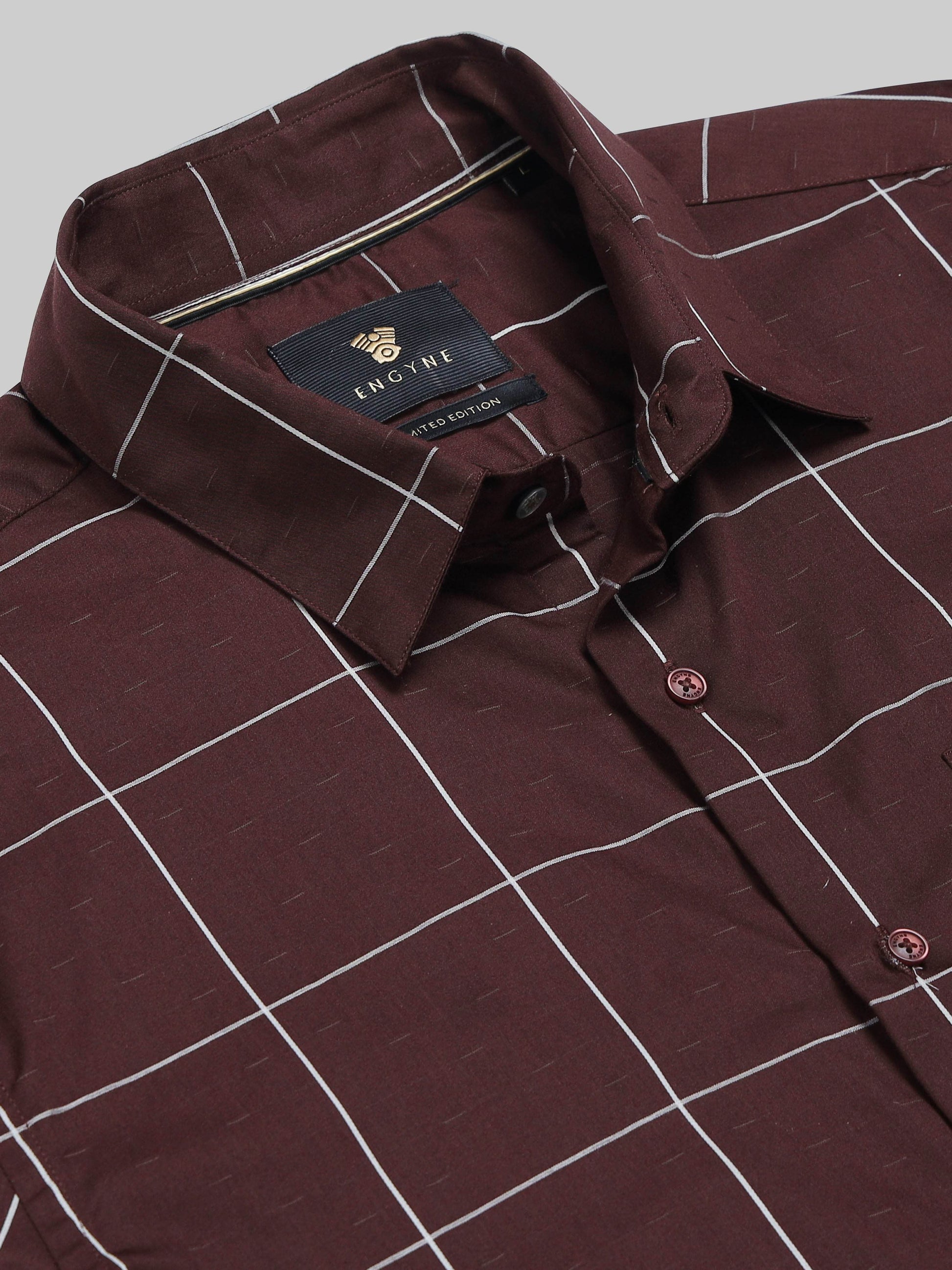 Gridline Check Full Sleeve Shirt - Dk. Brown - ENGYNE
