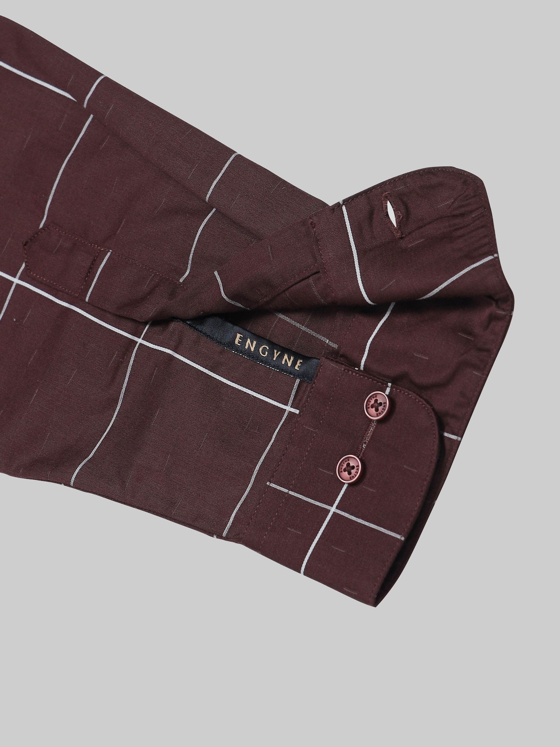 Gridline Check Full Sleeve Shirt - Dk. Brown - ENGYNE