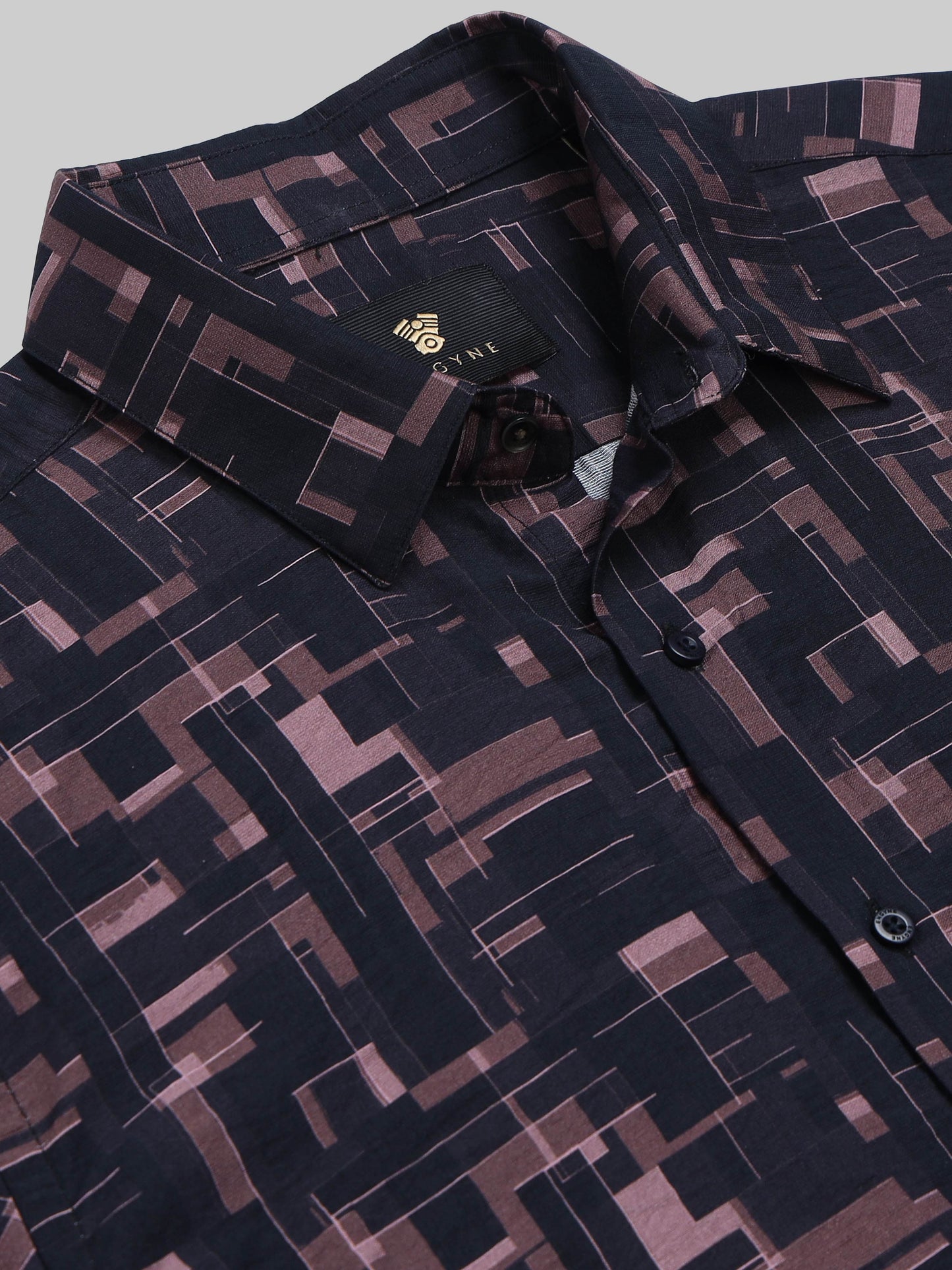 Metro Grid Geometric Full Sleeve Shirt - Black - ENGYNE