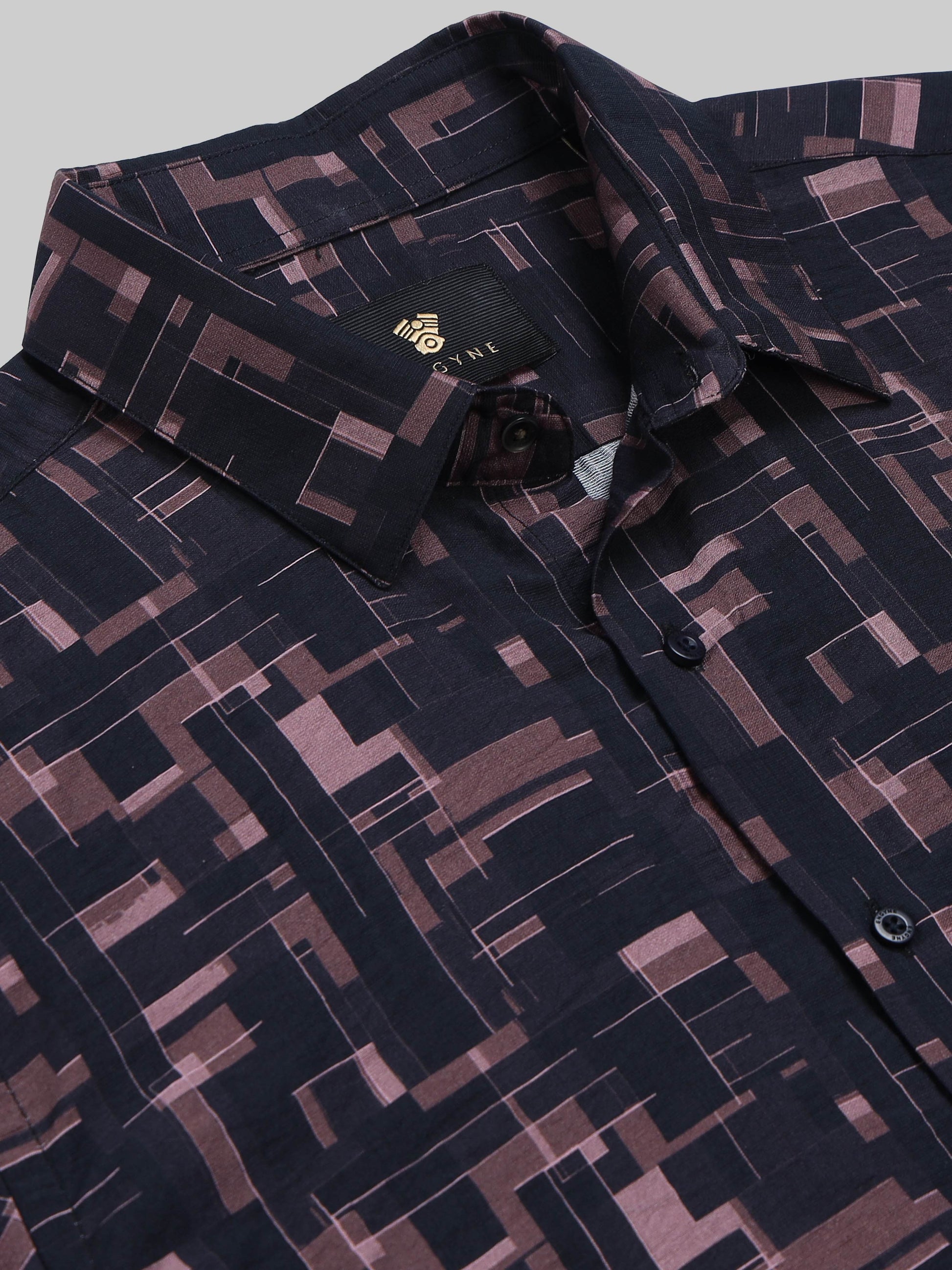 Metro Grid Geometric Full Sleeve Shirt - Black - ENGYNE