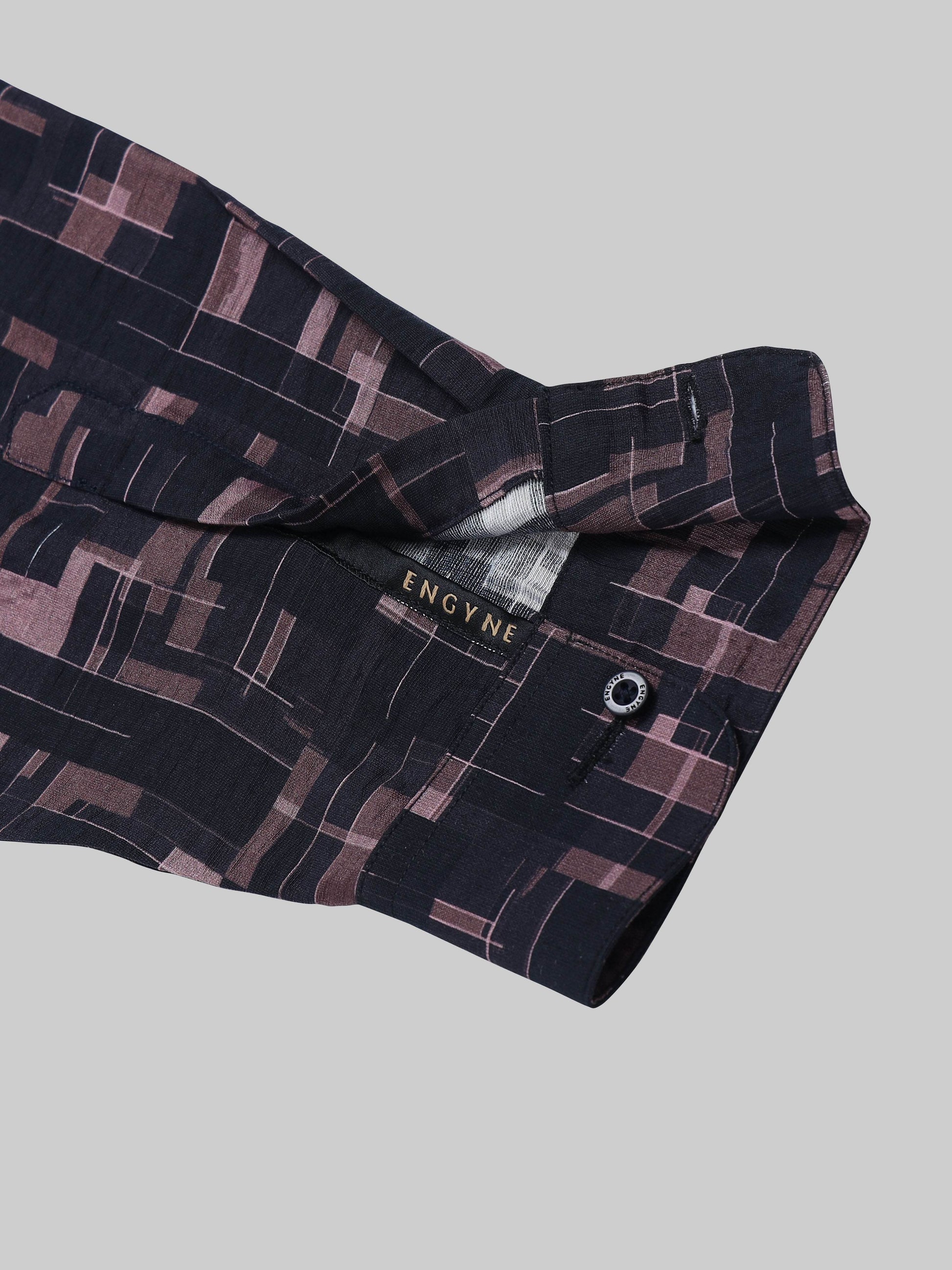 Metro Grid Geometric Full Sleeve Shirt - Black - ENGYNE