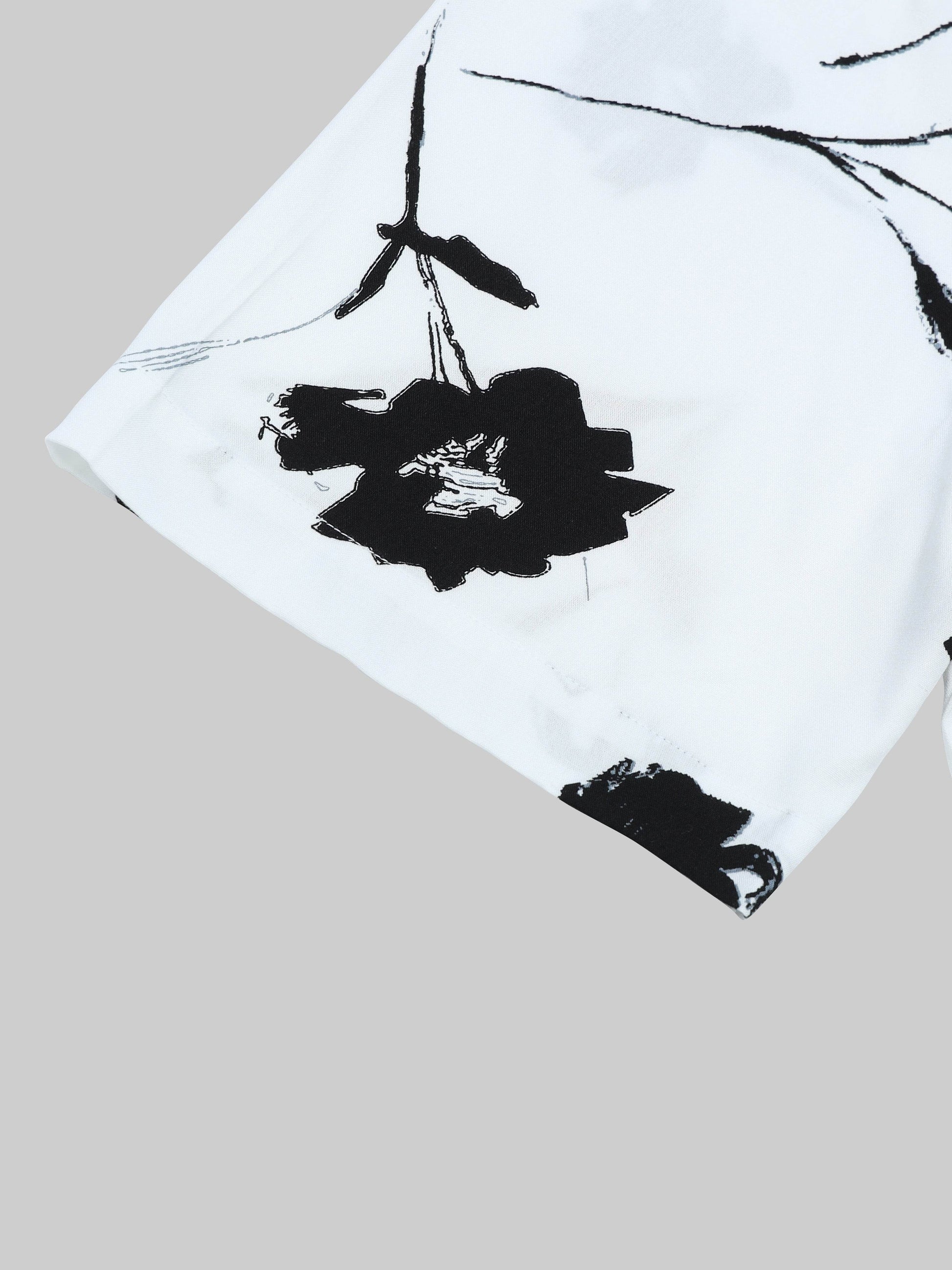 Shadow Bloom Floral Short Sleeve Shirt - White - ENGYNE
