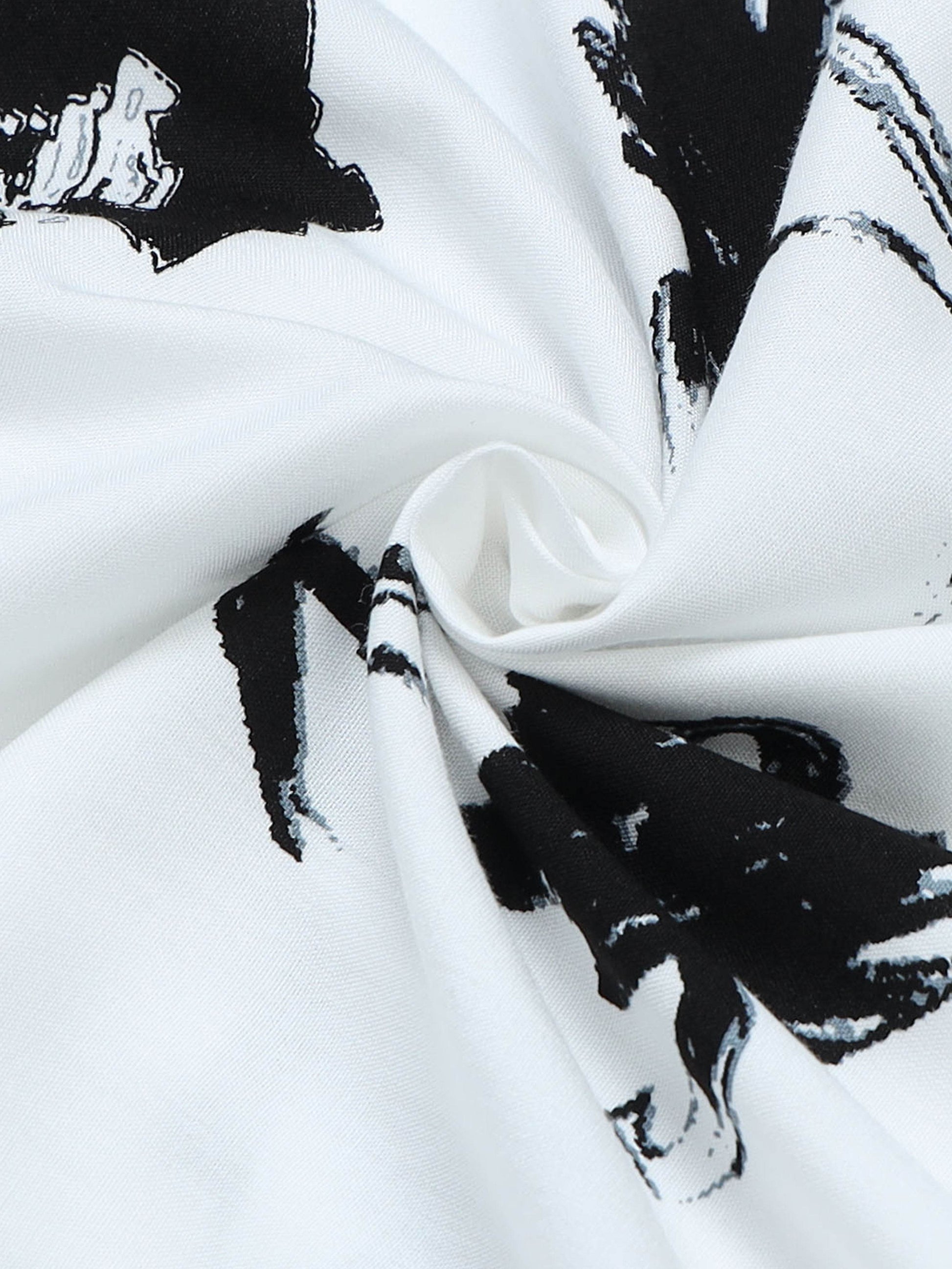 Shadow Bloom Floral Short Sleeve Shirt - White - ENGYNE