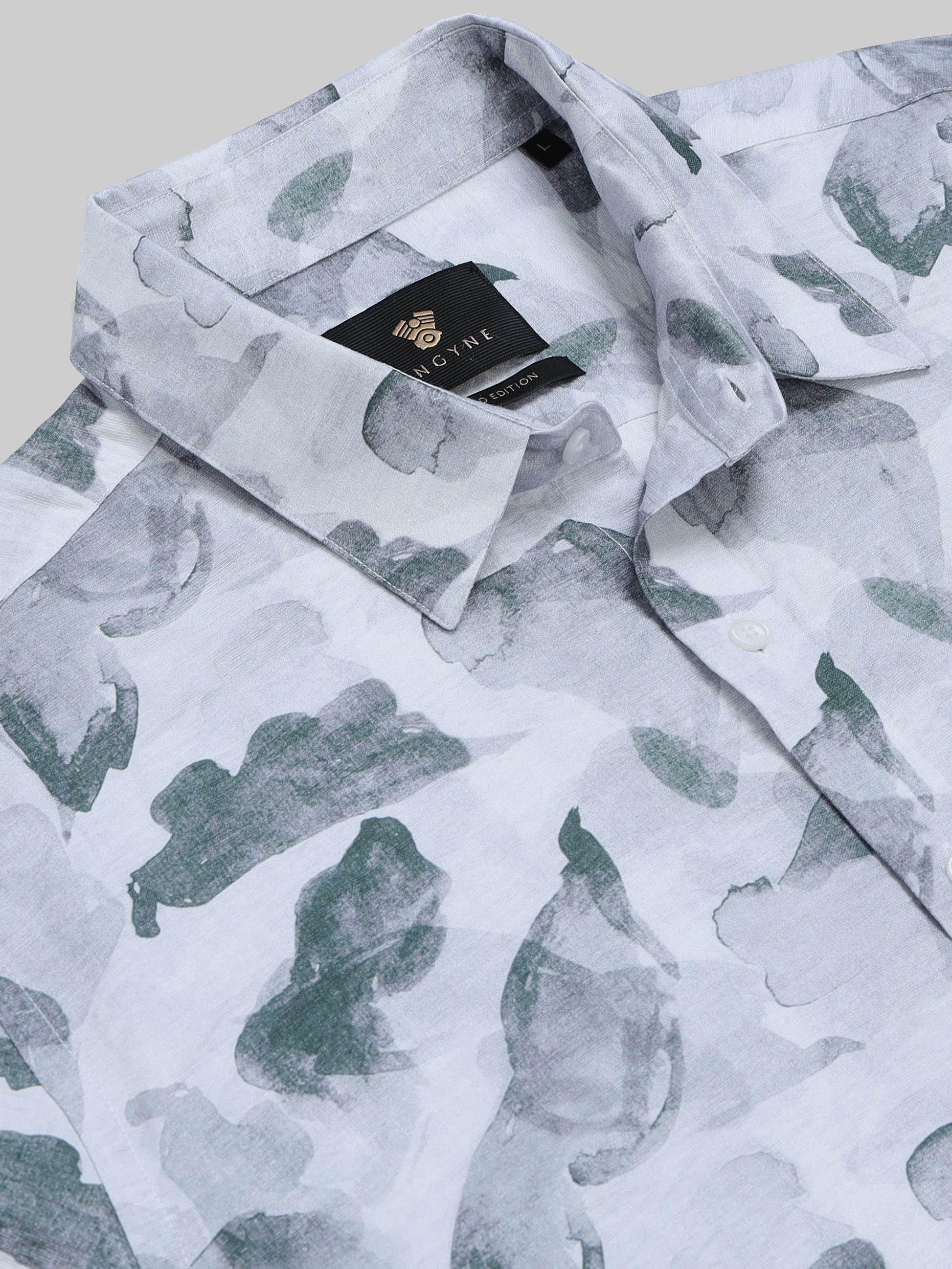Ink Drift Floral Full Sleeve Shirt - Lt. Gray - ENGYNE