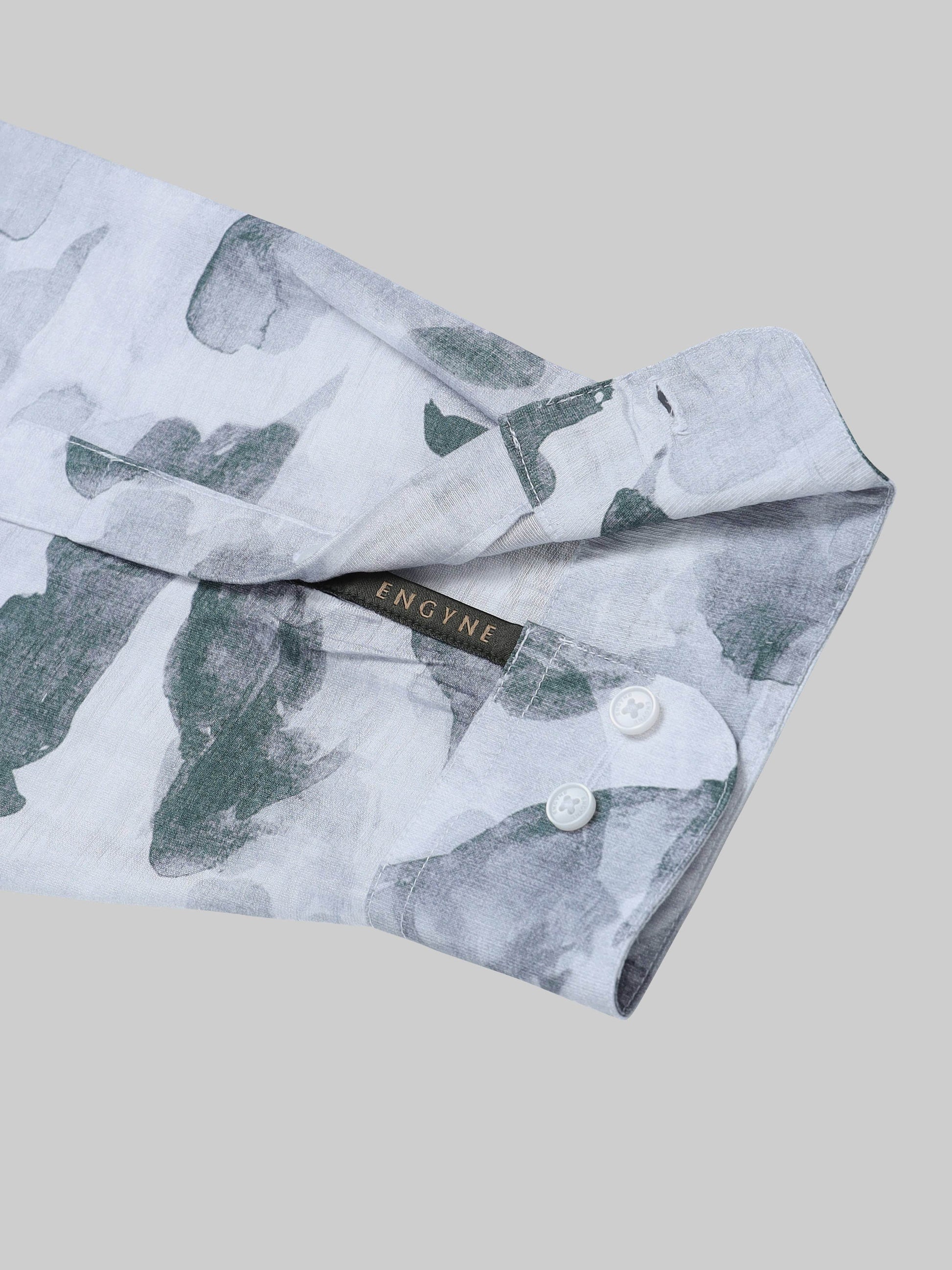 Ink Drift Floral Full Sleeve Shirt - Lt. Gray - ENGYNE