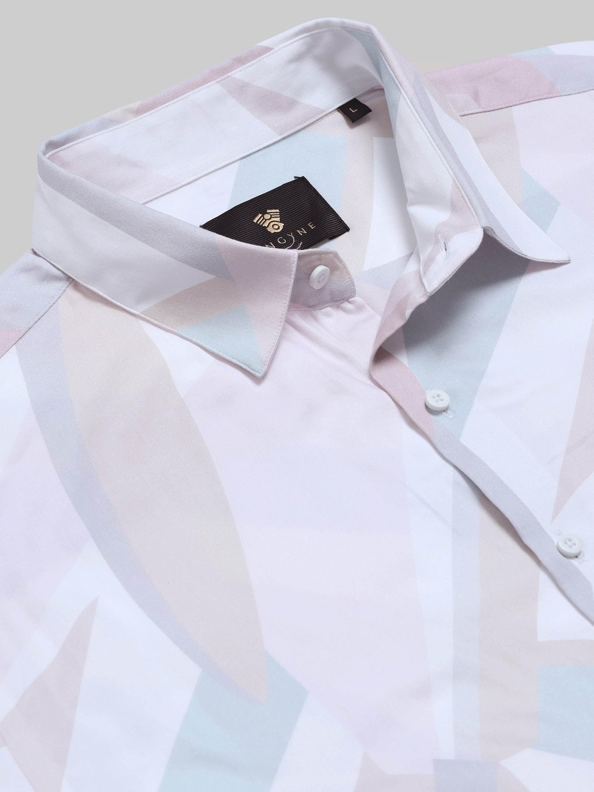 Geometric Abstract Pattern Realm Short Sleeve Shirt - Pink - ENGYNE