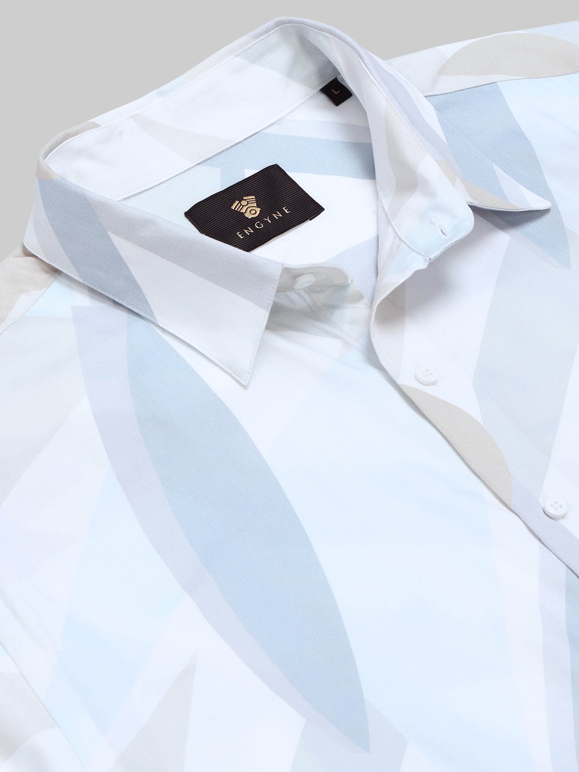 Geometric Abstract Pattern Realm Short Sleeve Shirt - Lt Blue - ENGYNE