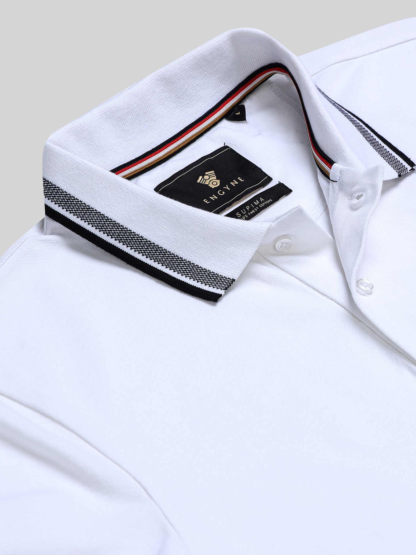Engyne Core Bird's-Eye Texture and Contrast-Tipped Collar and Cuffs Light White Polo