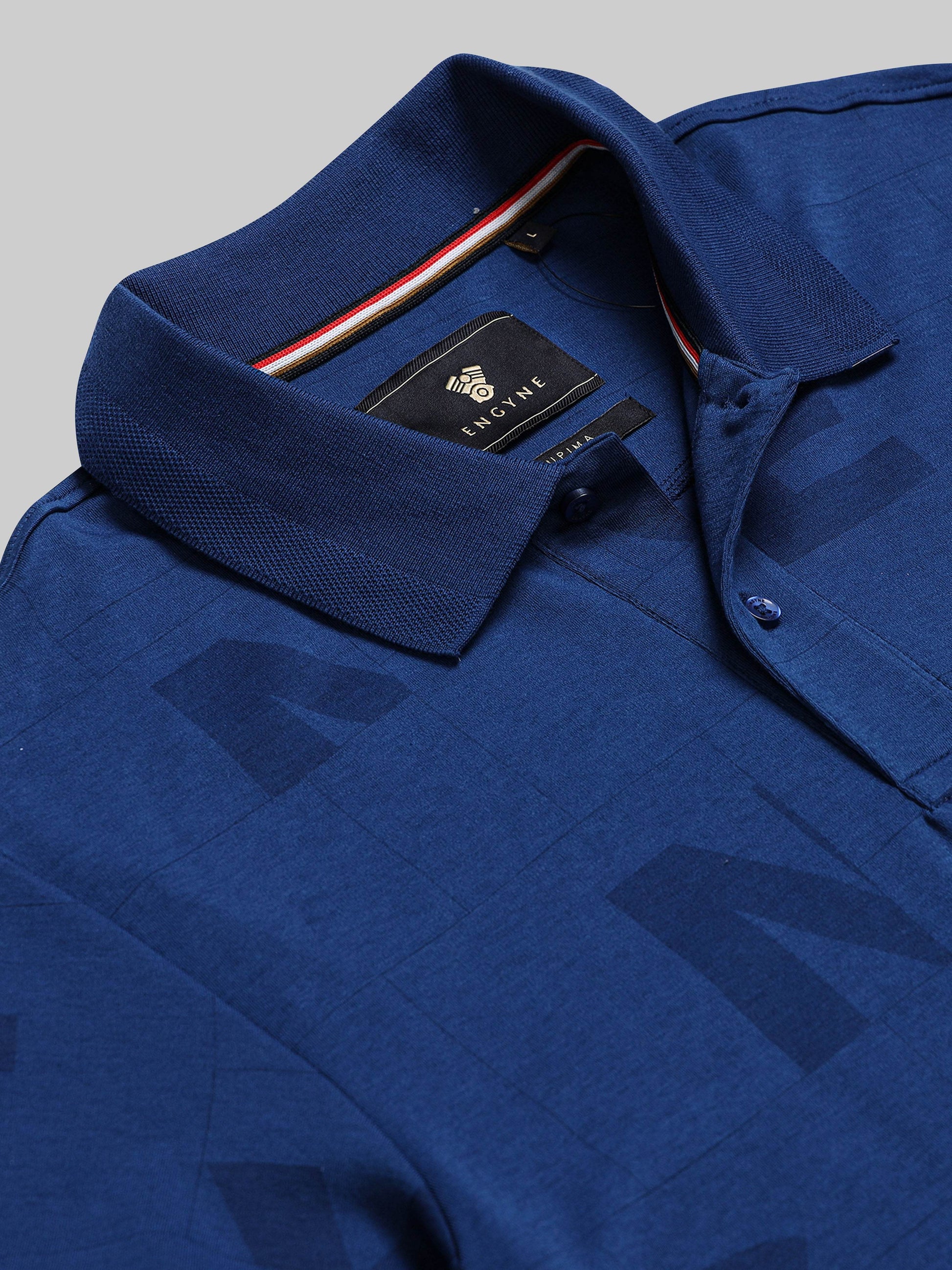 Supima Cotton Interlock with Special Engyne Rotary Print Tech and Honeycomb Textured Collar Dark Blue Polo - ENGYNE