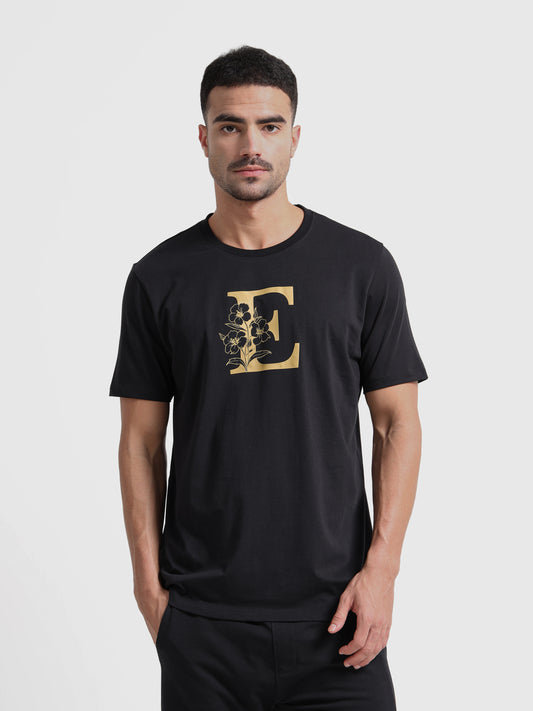 Printed Black T Shirt with Silicon HD Sticker for Men