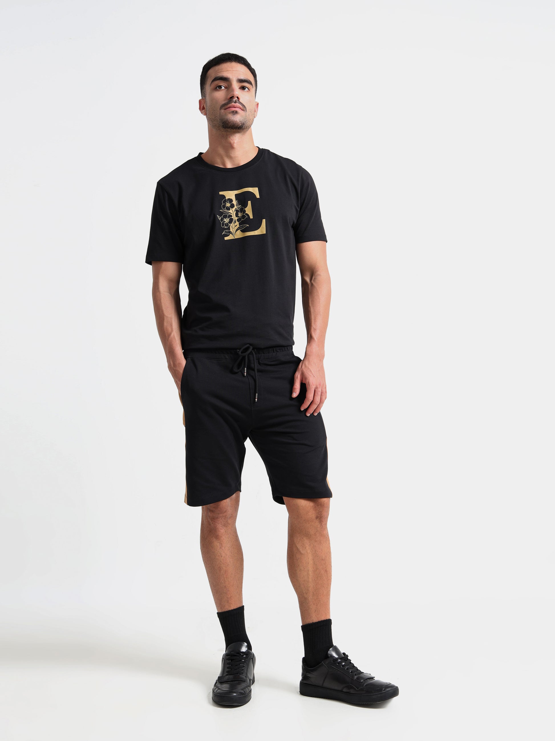 Printed Black T Shirt with Silicon HD Sticker for Men