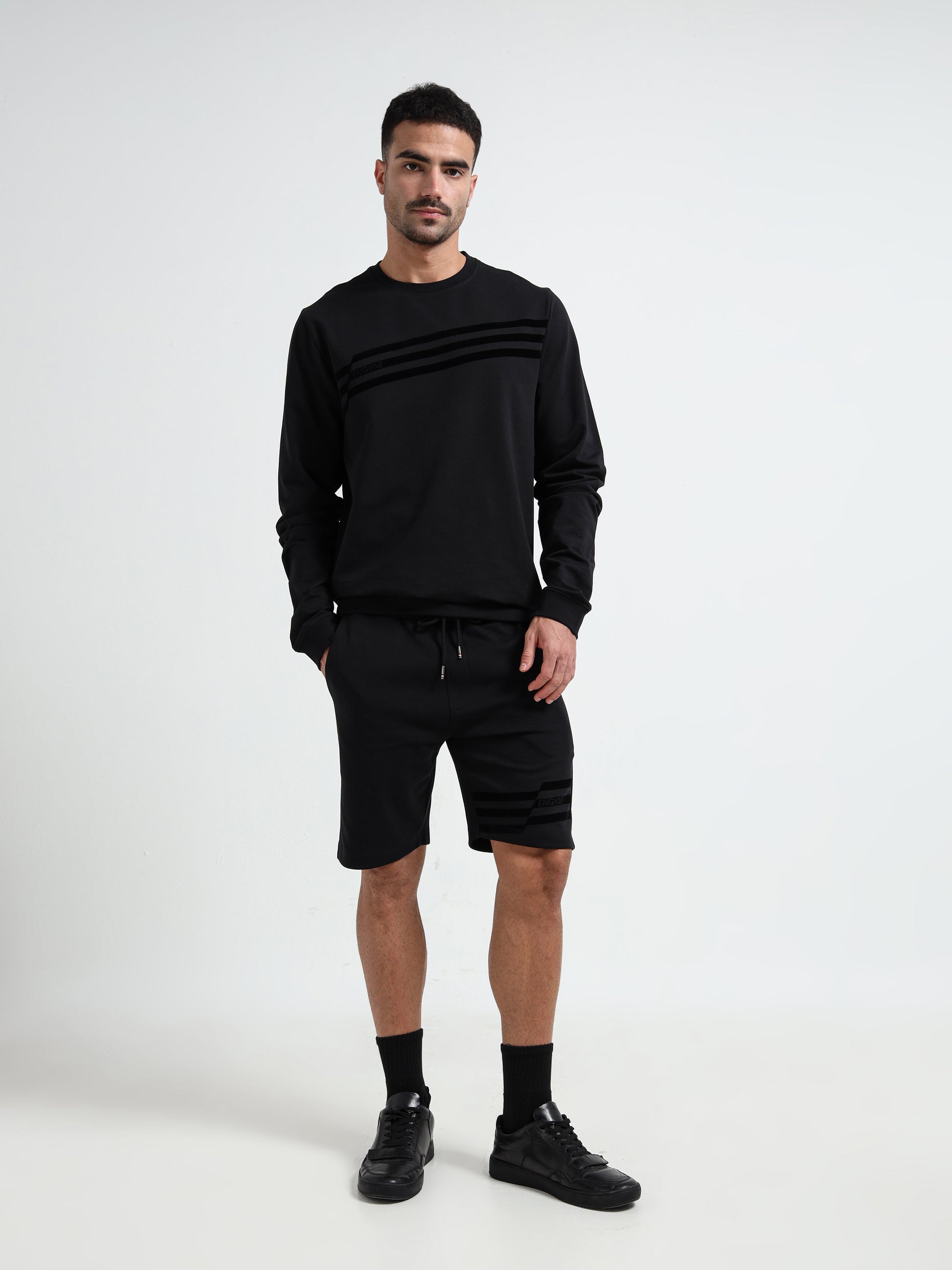 Tonal Flock Flag Loop Knit Mens Black Sweatshirt