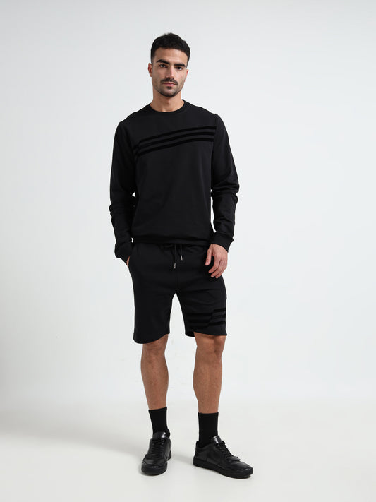 Tonal Flock Flag Loop Knit Mens Black Sweatshirt