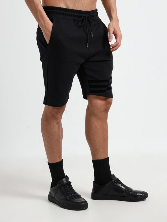 Regular fit Flock Stripe Mens Black Shorts