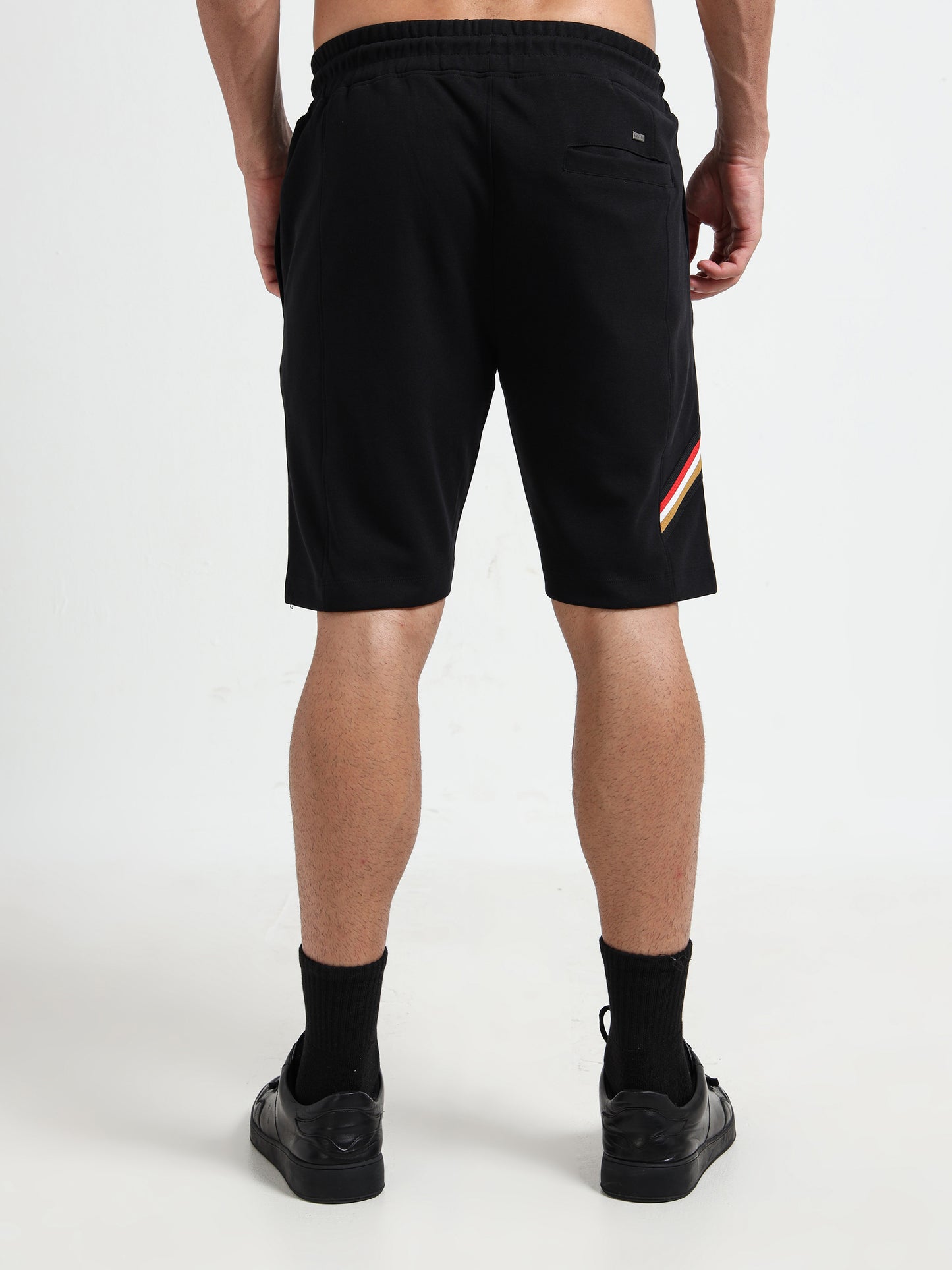 Signature Flag & Pin Tuck Finish Black Shorts for Men