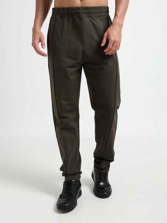Olive Mens Track Pants with Center Pin Tuck element