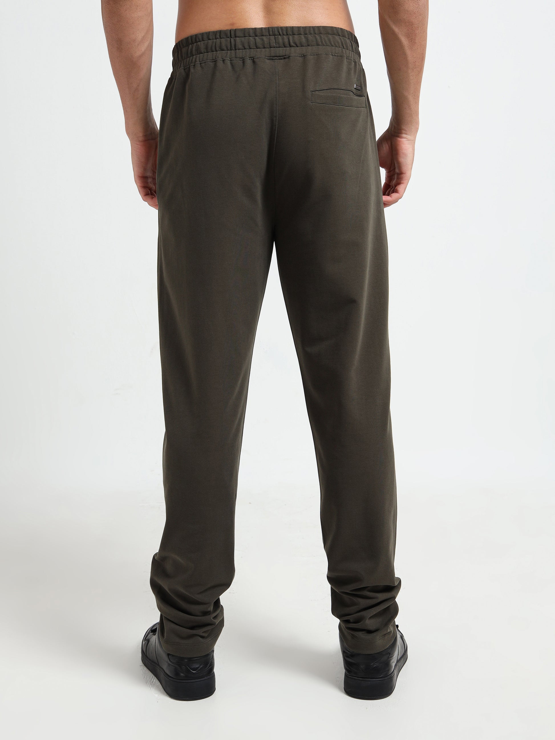 Olive Mens Track Pants with Center Pin Tuck element
