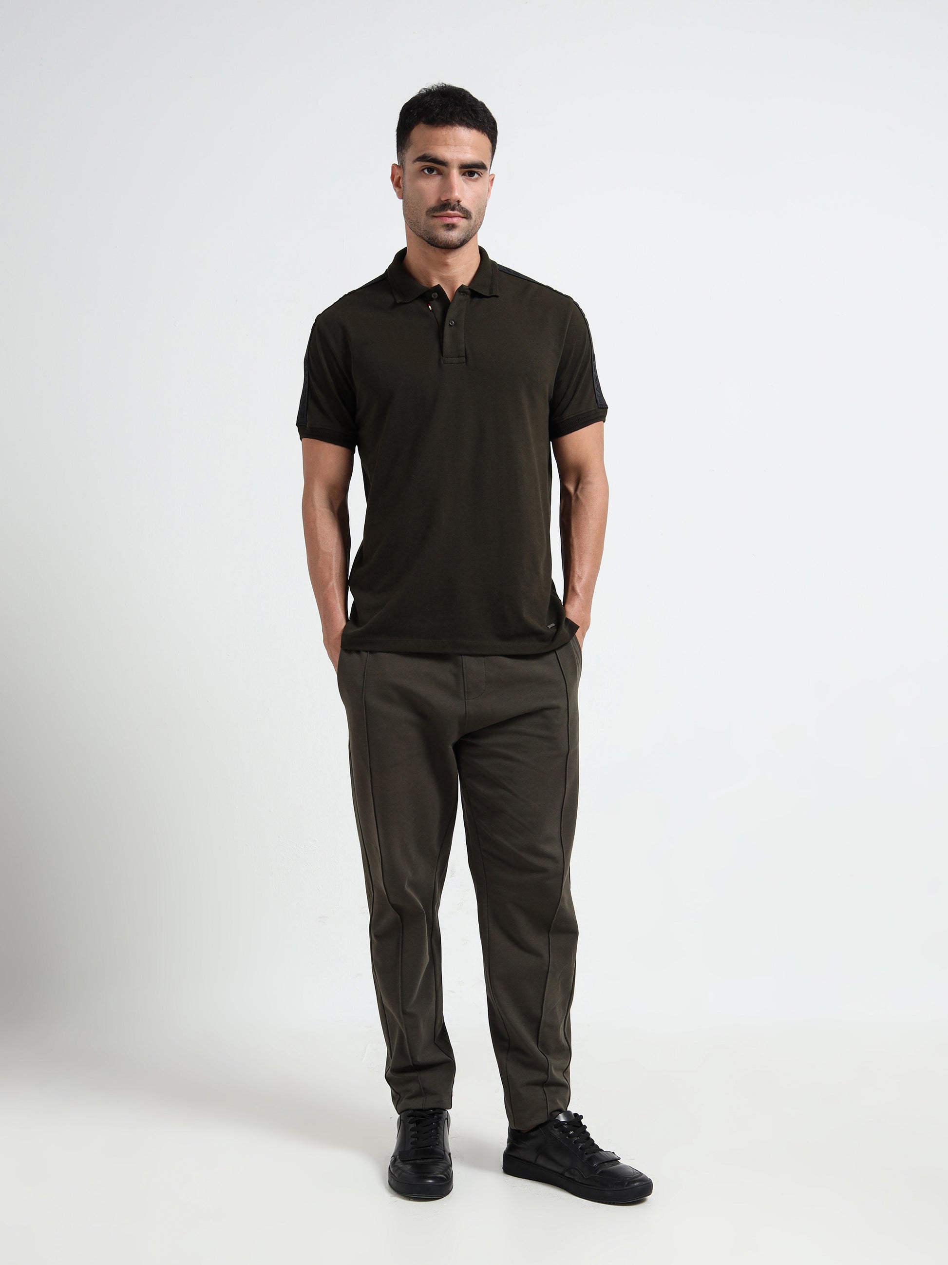 Olive Mens Track Pants with Center Pin Tuck element