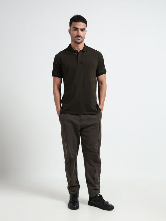 Olive Mens Track Pants with Center Pin Tuck element