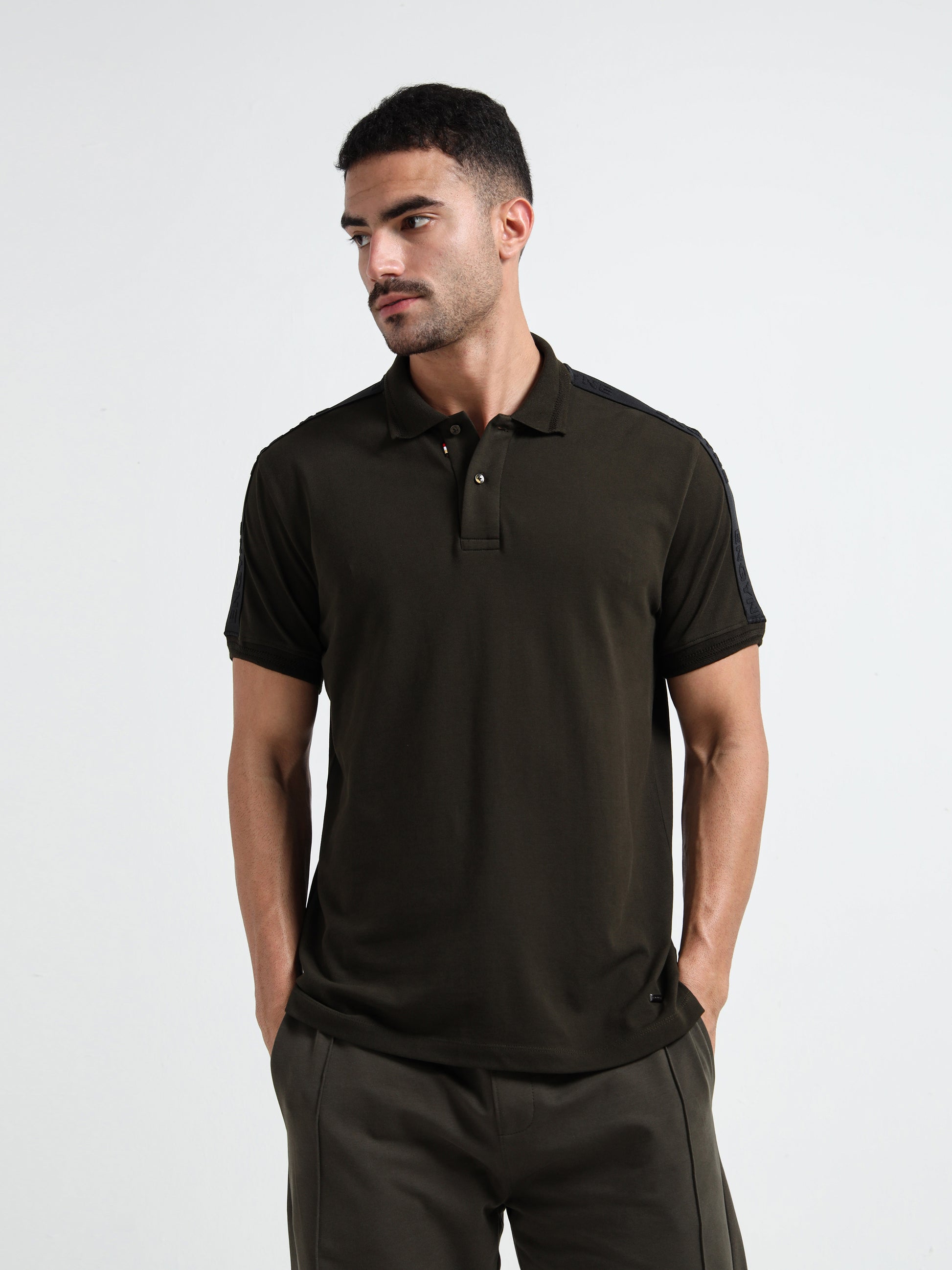 Tonal Collar Finish Olive Green Polo Shirt for Men