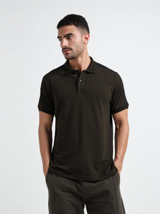 Tonal Collar Finish Olive Green Polo Shirt for Men