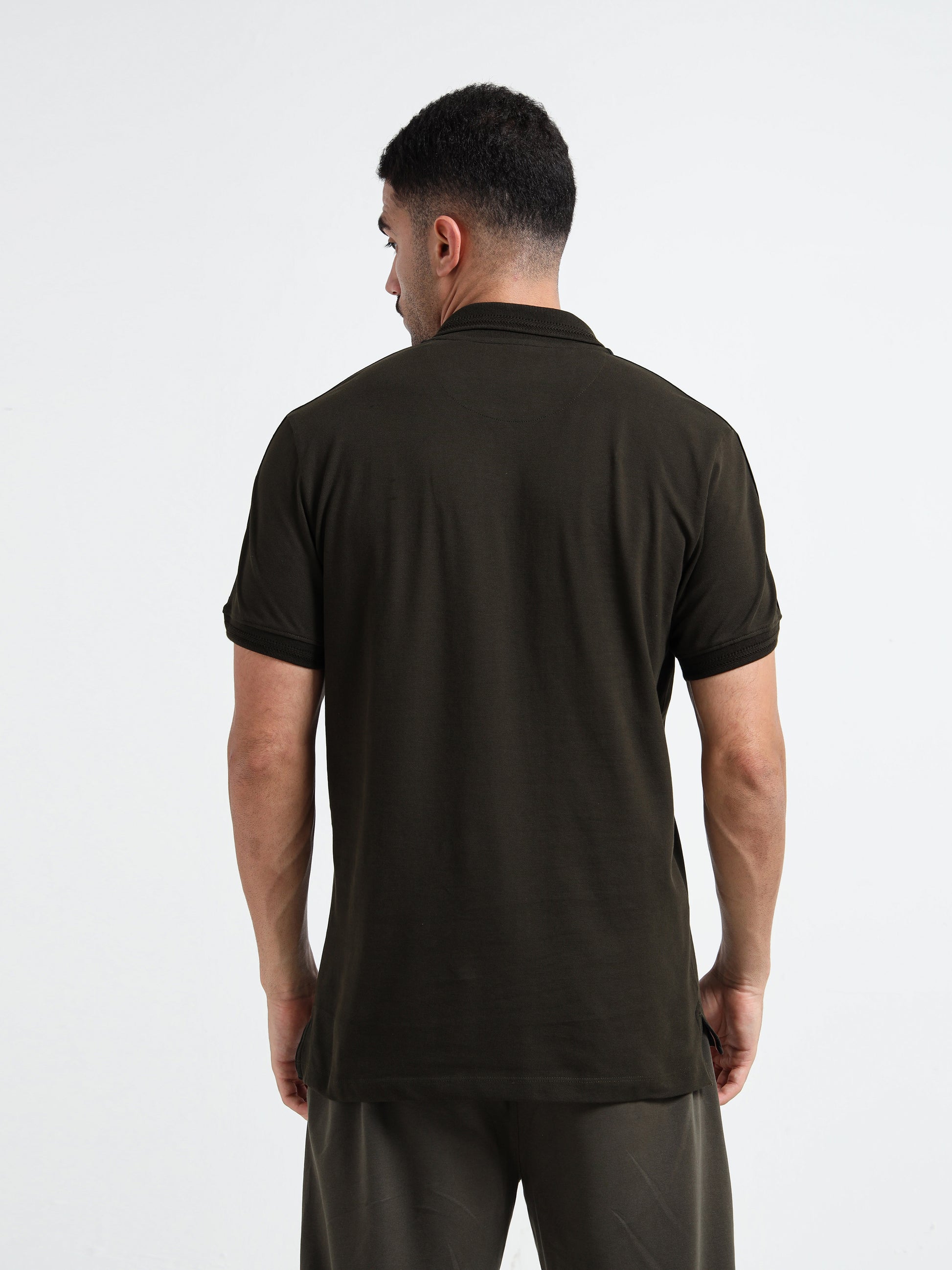 Tonal Collar Finish Olive Green Polo Shirt for Men