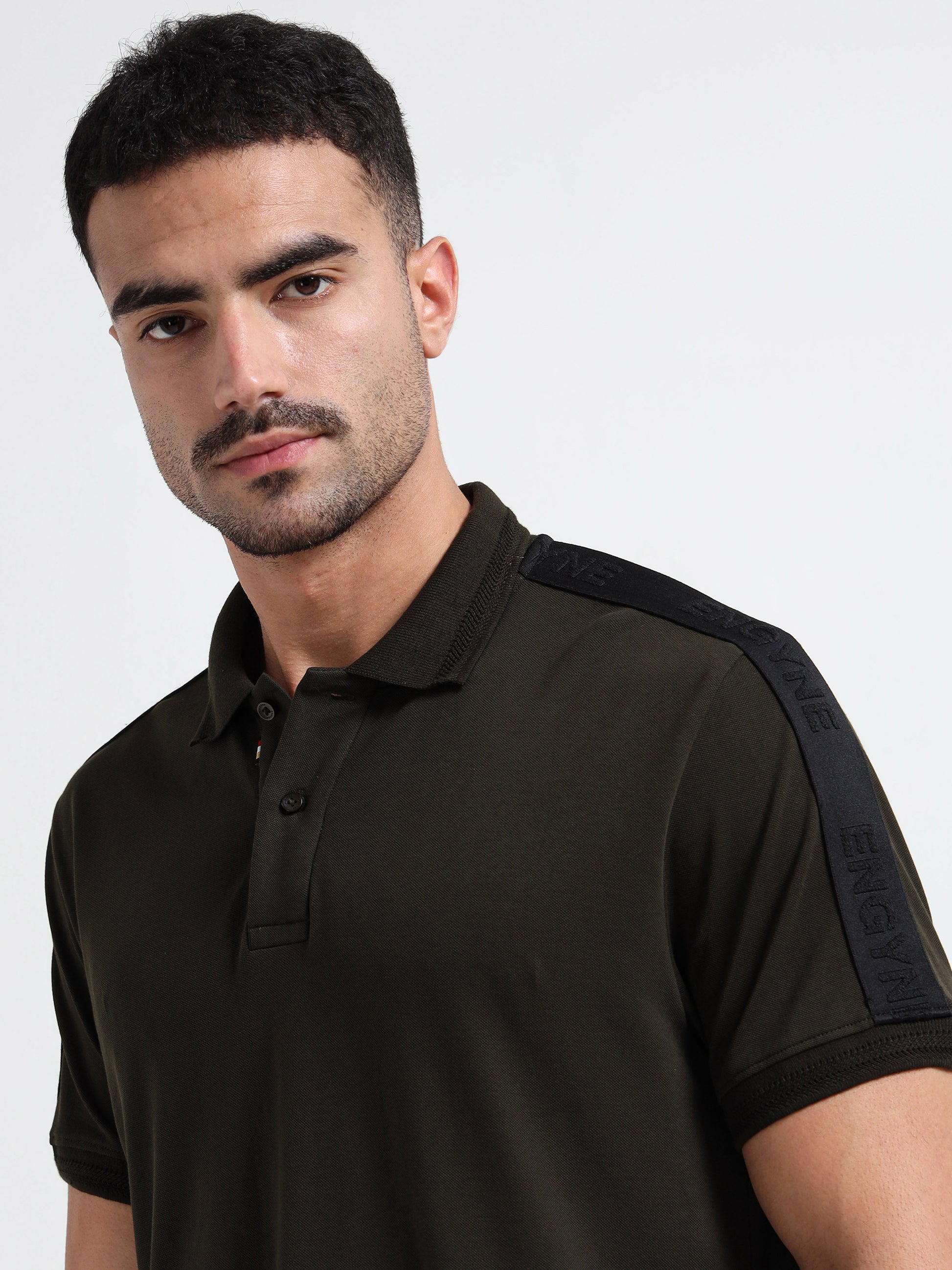 Tonal Collar Finish Olive Green Polo Shirt for Men