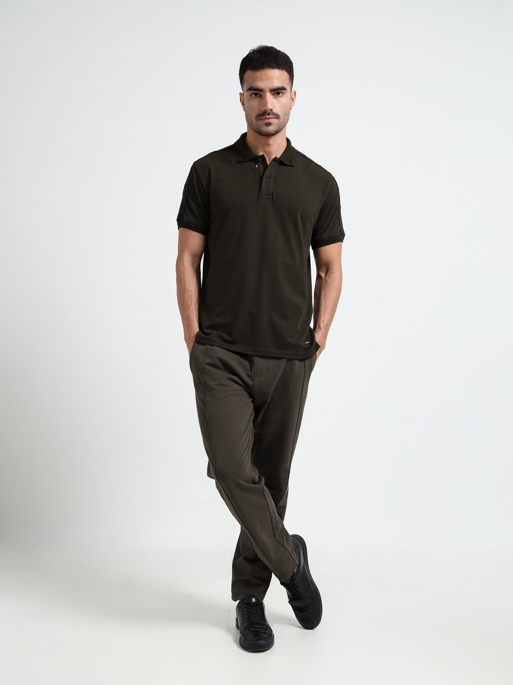 Tonal Collar Finish Olive Green Polo Shirt for Men