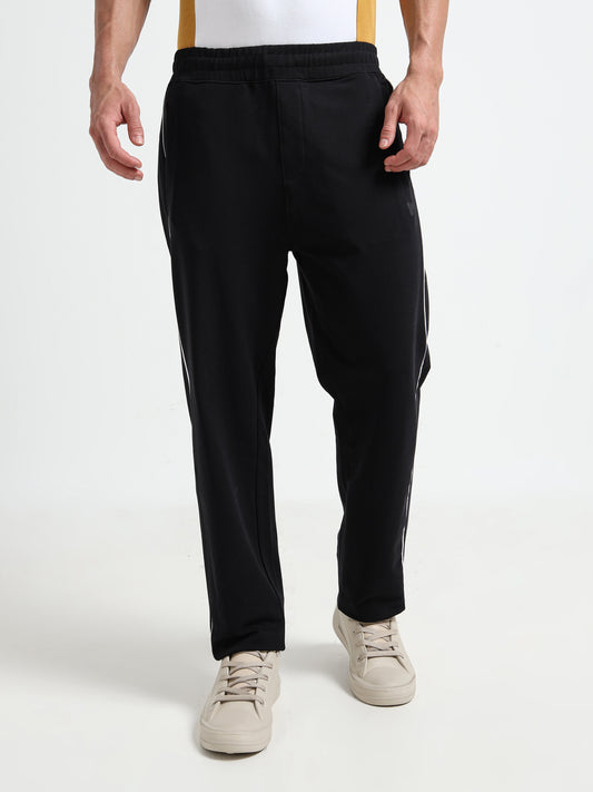 Rougen Loop Knit Cut & Sew Black Tracksuit Pants