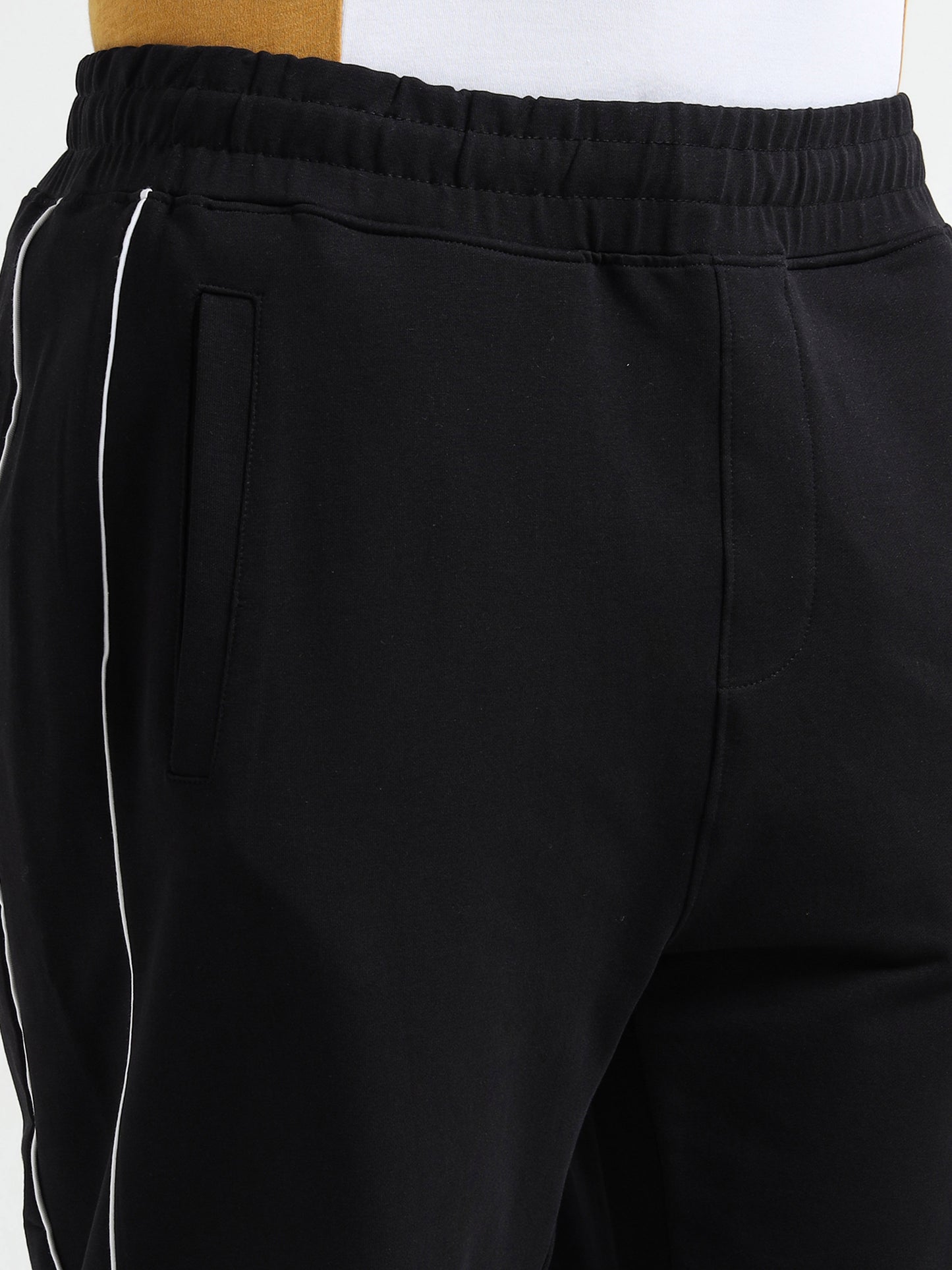 Rougen Loop Knit Cut & Sew Black Tracksuit Pants