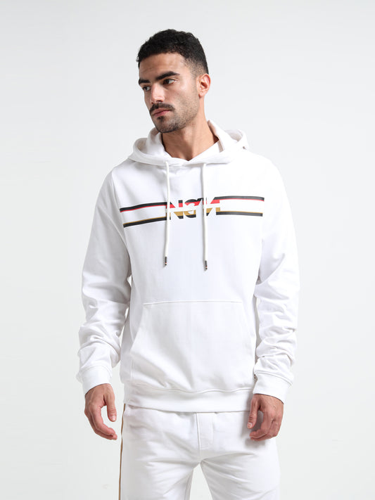 Signature Flag Rougen Platted Interlock White Hoodie Mens