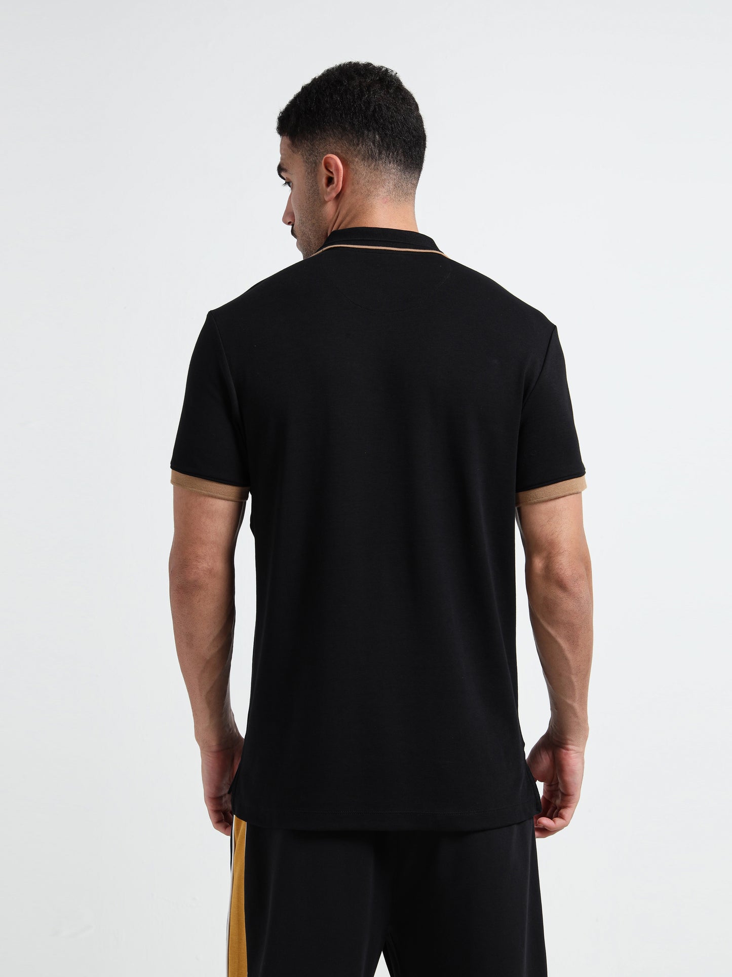 Supima Cotton Lycra Tonal Shoulder Black Polo Tshirts